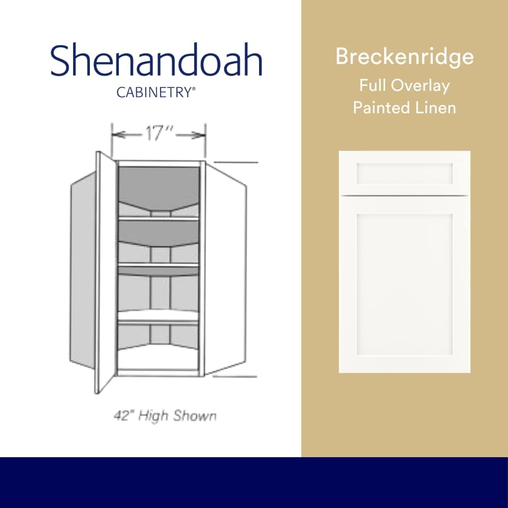 Shenandoah Breckenridge FOL 24-in W x 30.125-in H x 12-in D Linen Diagonal Corner Wall Fully Assembled Cabinet Recessed Panel Shaker