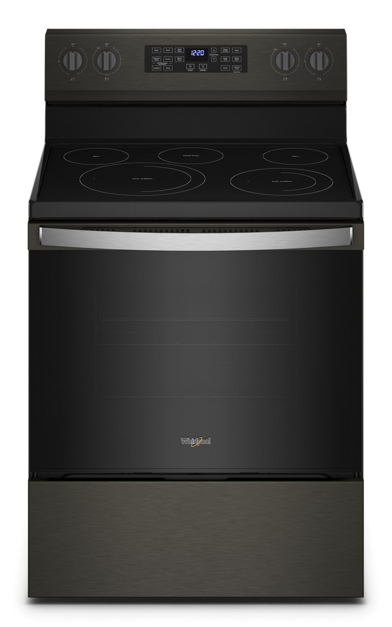 Whirlpool WFE550S0LV 30-in Glass Top 5 burners 5.3-cu ft Air Fry Convection Oven Freestanding Electric Range ( Black Stainless )