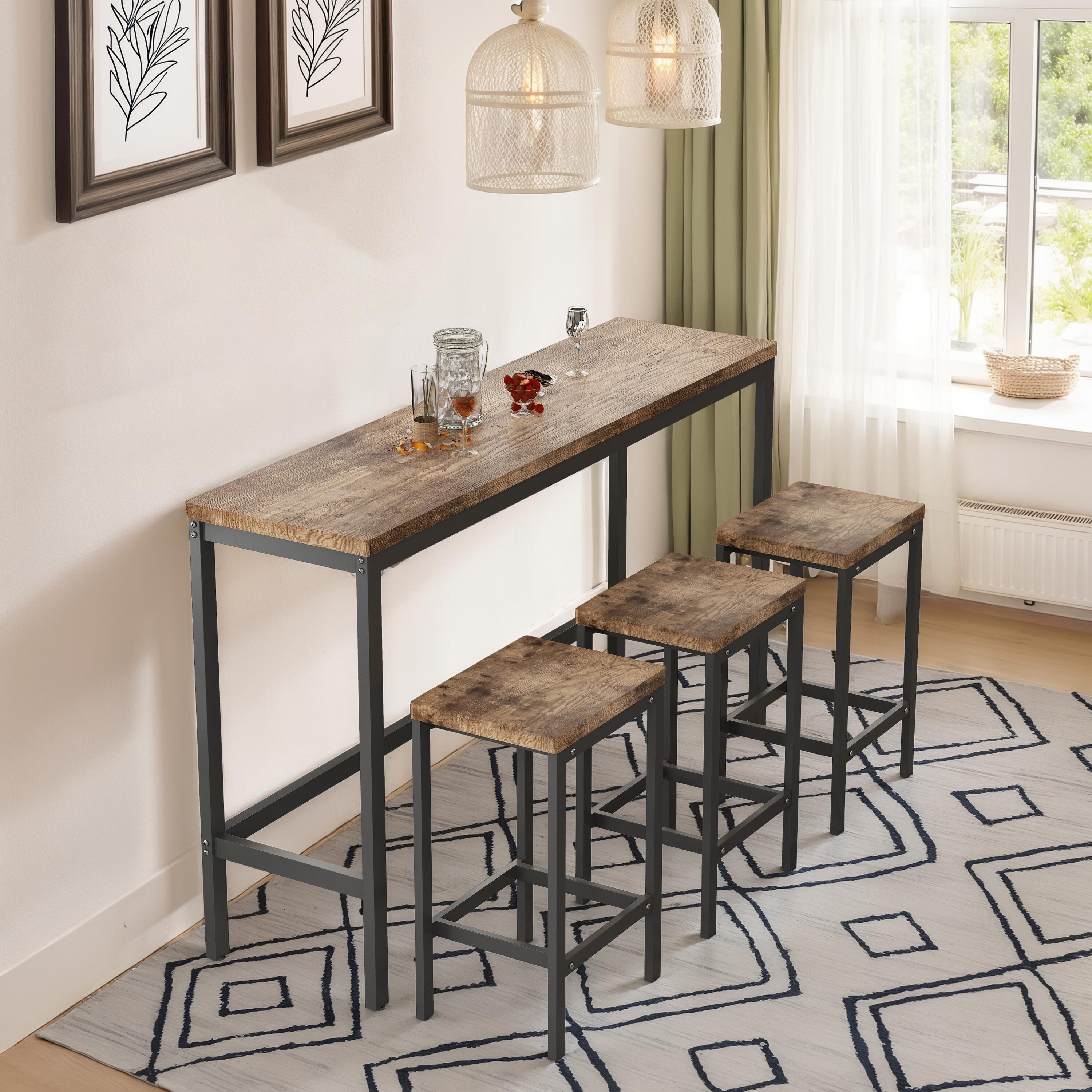 Bayfeve BF-113525-IN Dining Room Set With Stools Natural Brown Contemporary/Modern Dining Room Set with Rectangular Table ( Seats 3 )