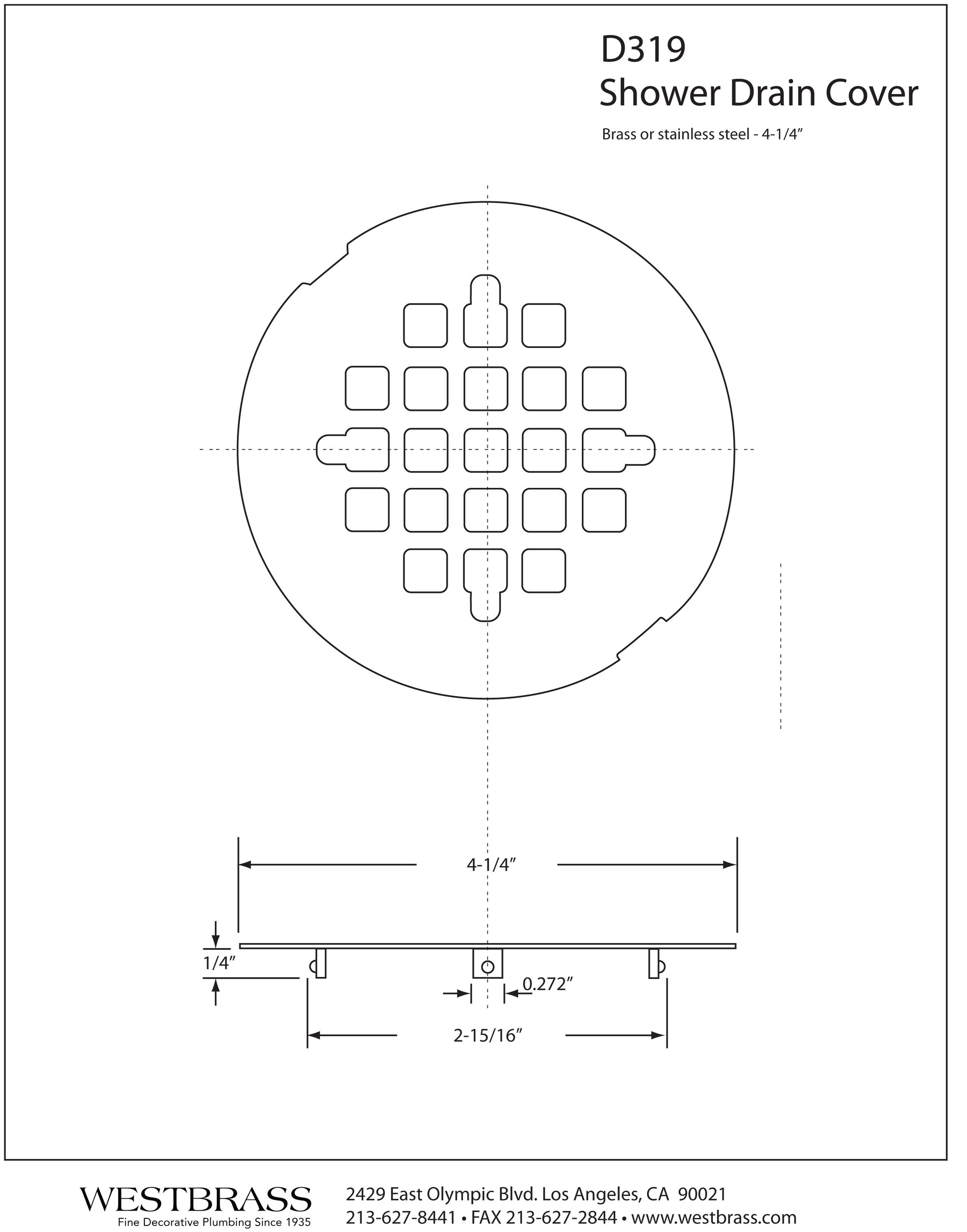 Westbrass D3311-F-20 1.38 in. Bath Drain with Grid and Screw - Stainless Steel