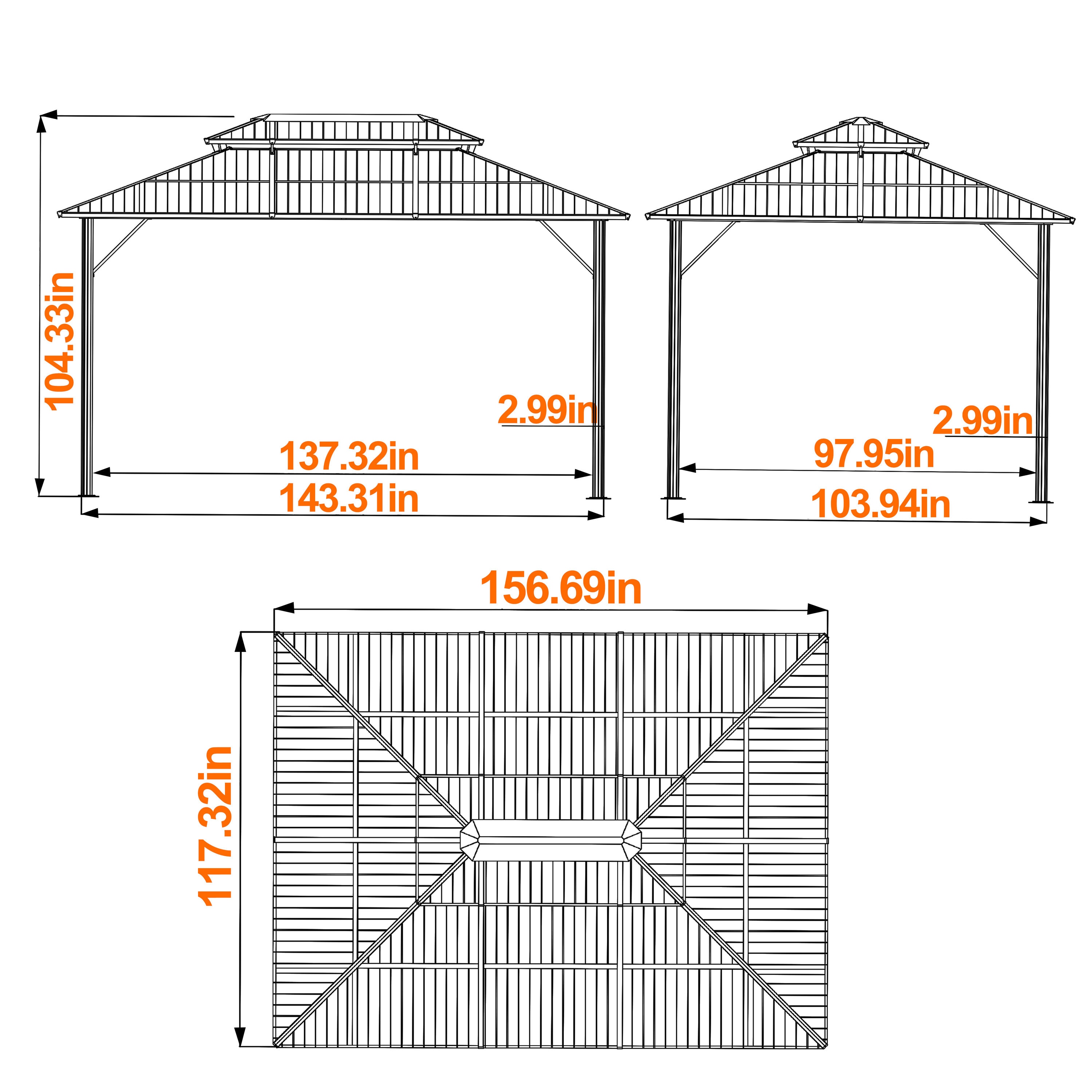VEIKOUS 13-ft x 10-ft Rectangle Gray Metal Polycarbonate Roof Gazebo with Screen Included