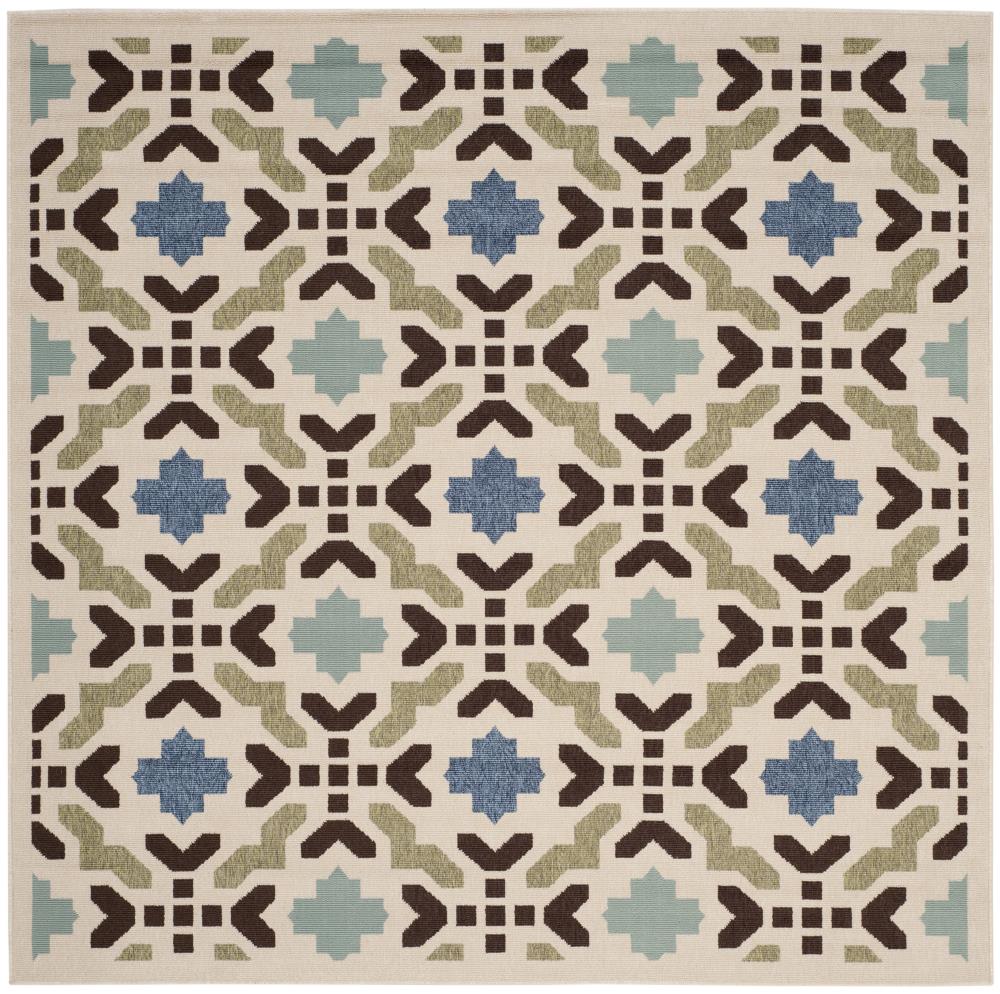 Safavieh VER080-0612-7SQ Veranda Michiko 7 x 7 (ft) Loomed Synthetic Cream/Aqua Square Indoor/Outdoor Floral/Botanical Coastal Area rug