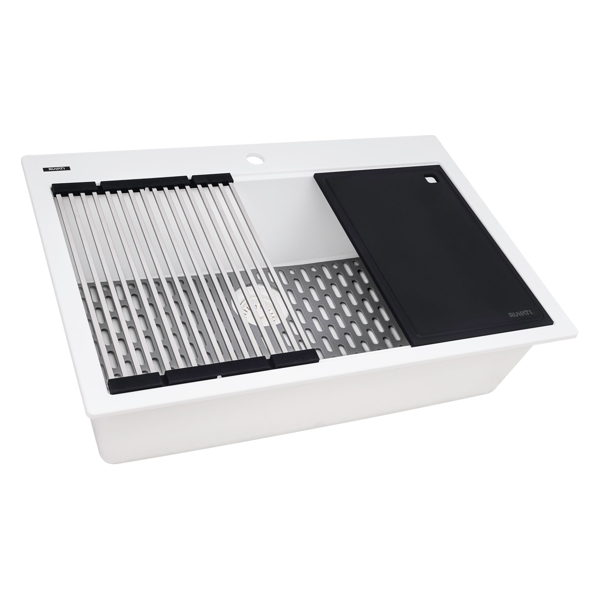 Ruvati RVG1306WH epiStage Drop-in 33-in x 22-in Composite Single bowl Workstation Kitchen Sink
