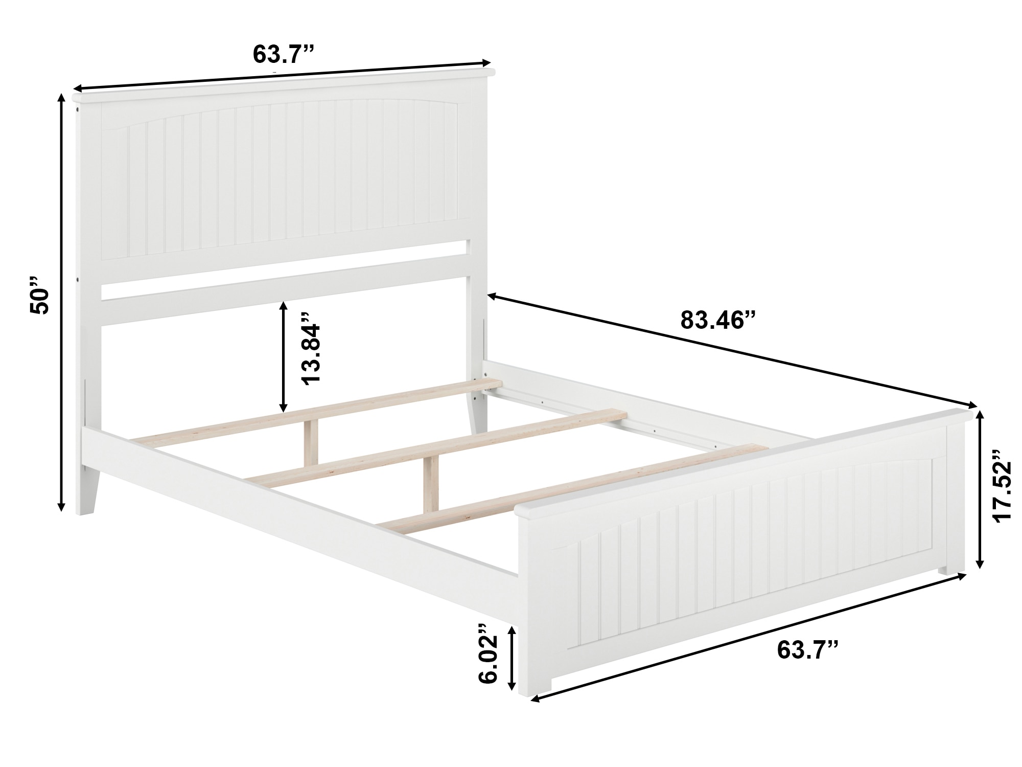 Nantucket White Queen Wood Frame Bed with Headboard