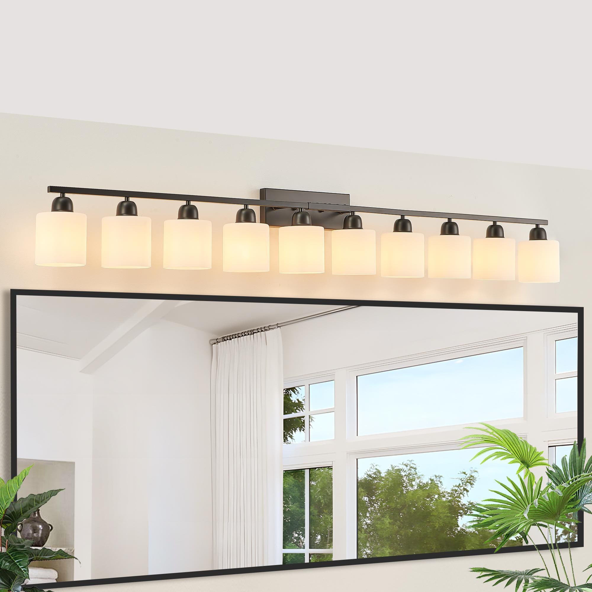 Bayfeve 65-in 10-Light Black Bathroom Vanity Light with Milky White Frosted Glass (Bulbs Not Included)