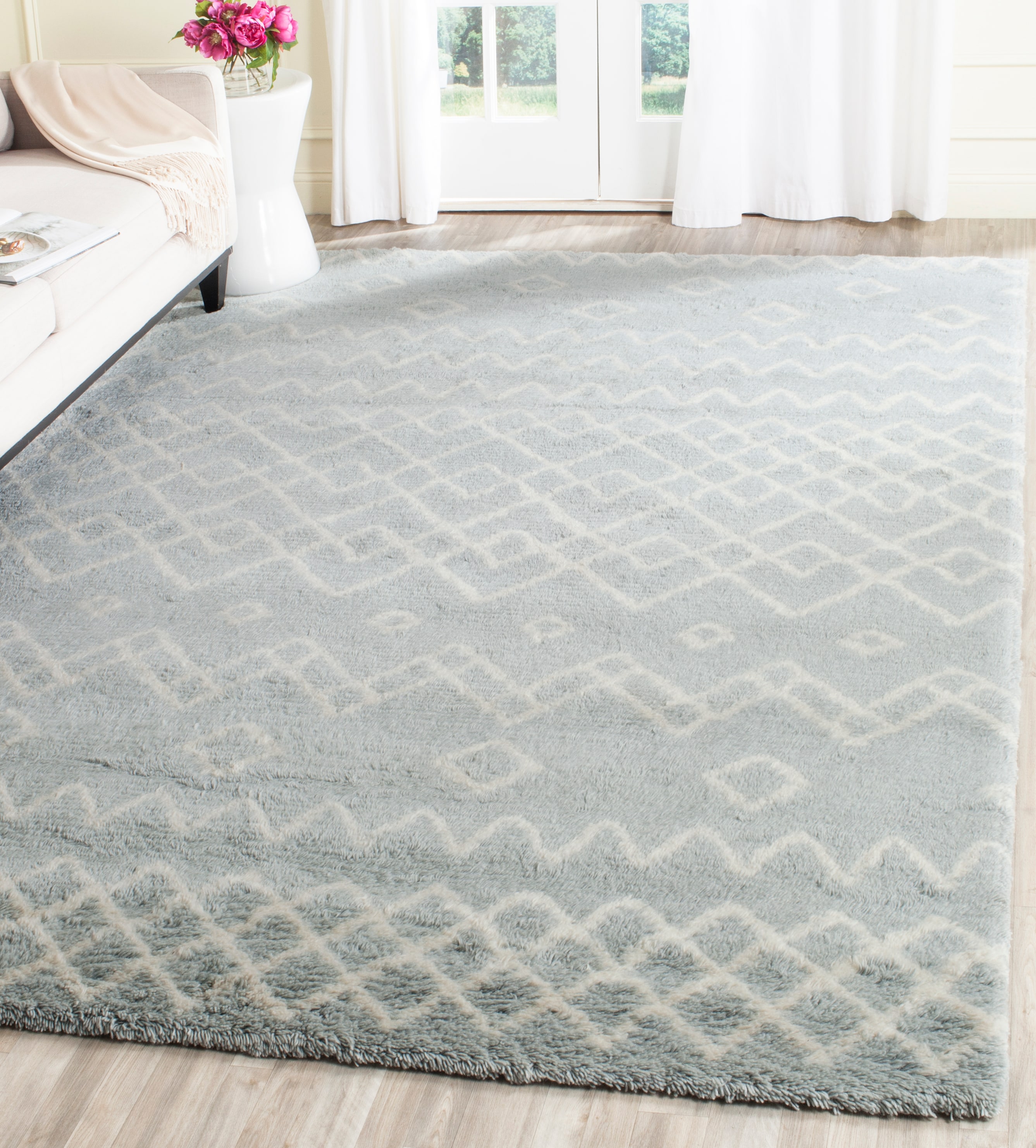 Safavieh CSB806B-8 Casablanca Limane Shag 8 x 10 (ft) Tufted Wool Blue/Ivory Rectangular Indoor Abstract Moroccan Area rug