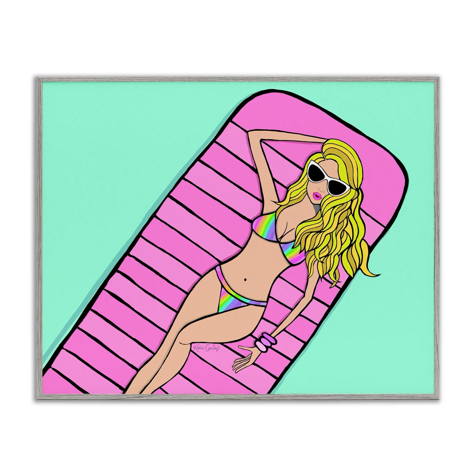 Stupell Industries BS-748-GFF-16X20 Trendy Girl on Pool Float Gray Framed Giclee Art By Katie Conley 20 x 16