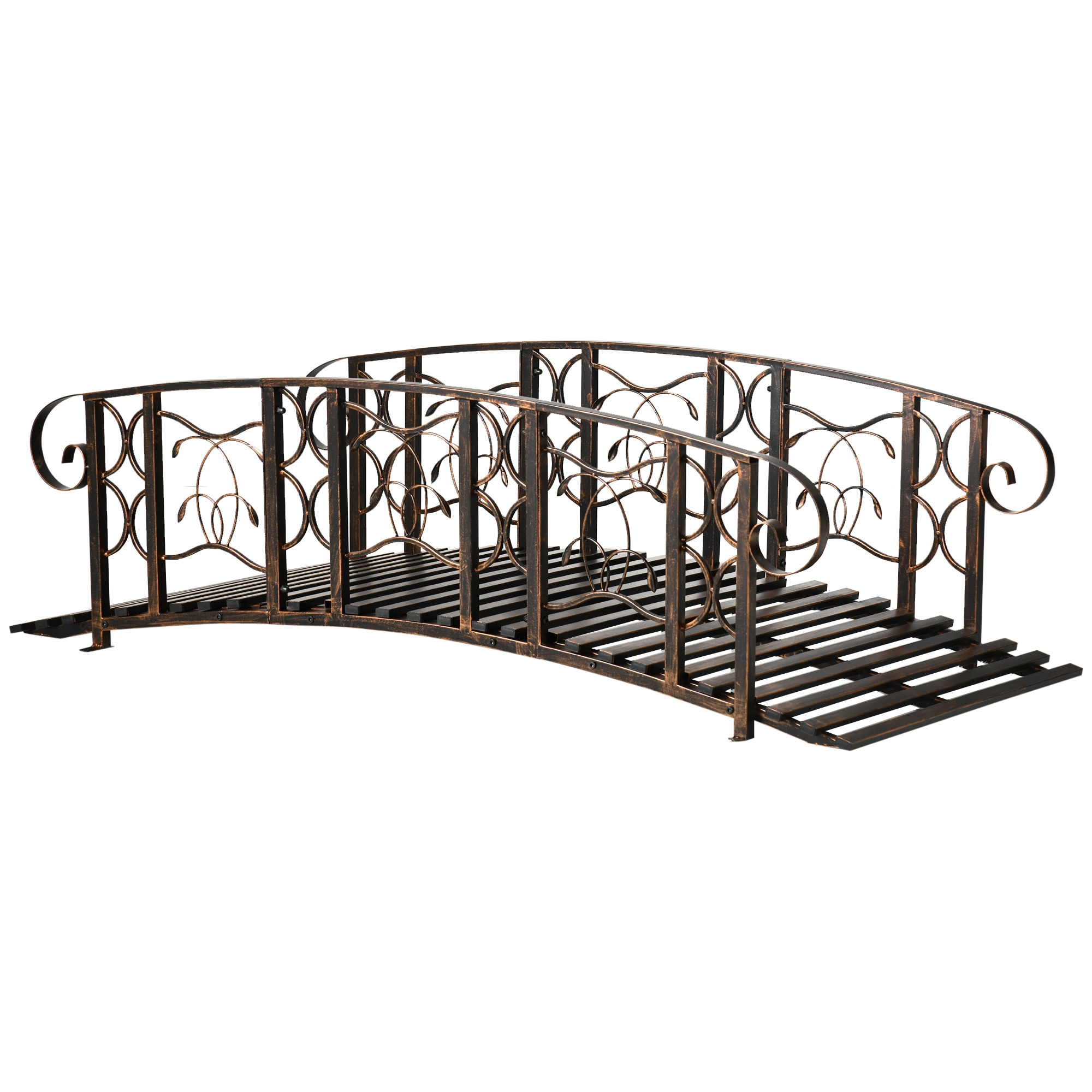 Tinyhomie 6Inch Metal Arch Backyard Garden Bridge with 660 lbs Weight Capacity Safety Siderails Vine Motifs Easy Assembly for Backyard Creek Stream Pond Brown
