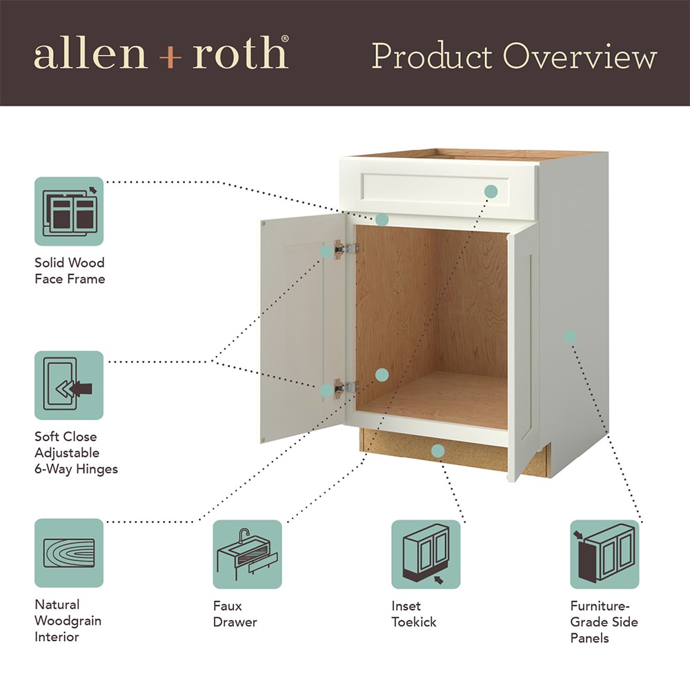 allen + roth Innsbrook 42-in W x 34.5-in H x 24-in D Rye Sink Base Fully  Assembled Cabinet (Flat Panel Shaker Door Style)