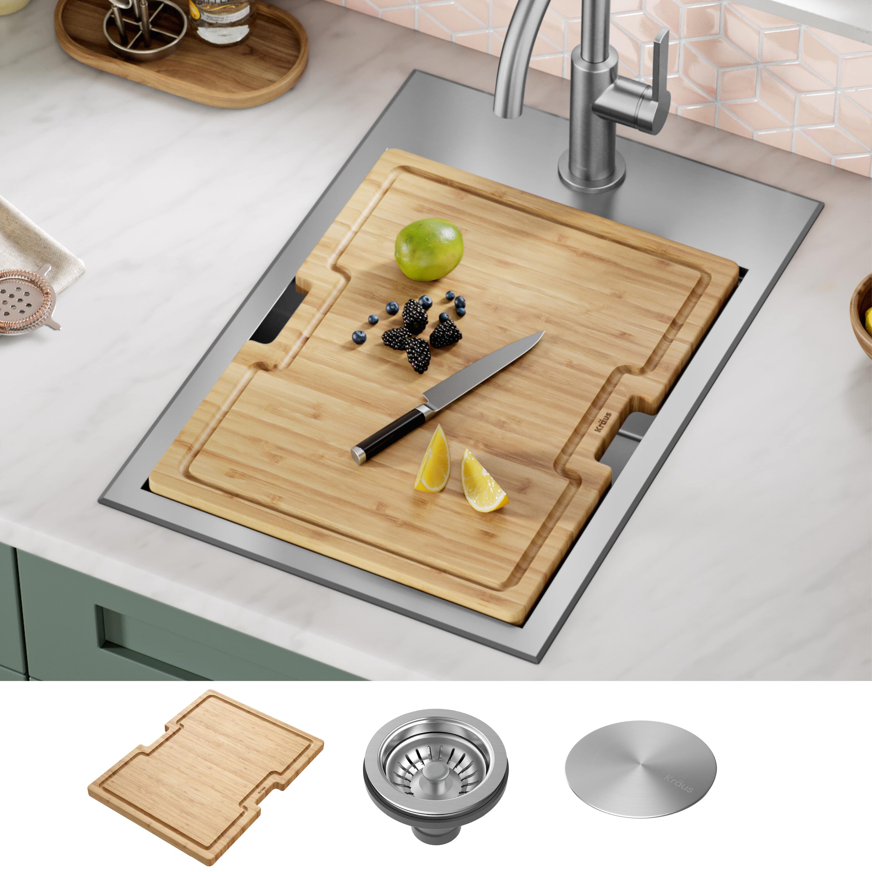 Kraus KWT311-15 Kore 15-in L x 22-in W Stainless steel 1-Hole Drop-in Commercial/Residential Bar Sink