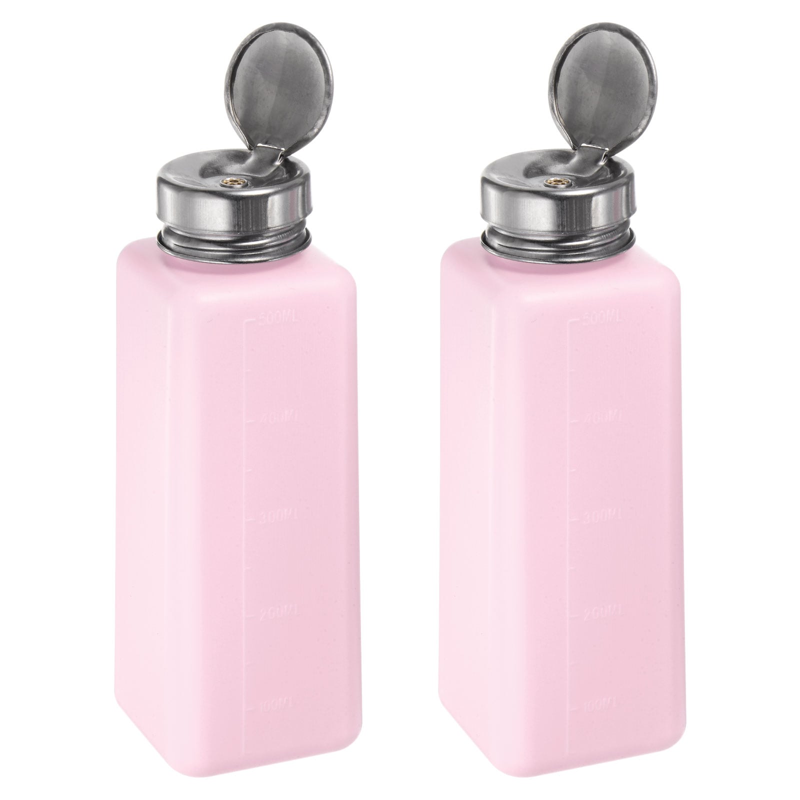 Unique Bargains 2pcs Alcohol Liquid Press Pumping Dispenser 500ML Nail Polish Remover Empty Bottle Pink