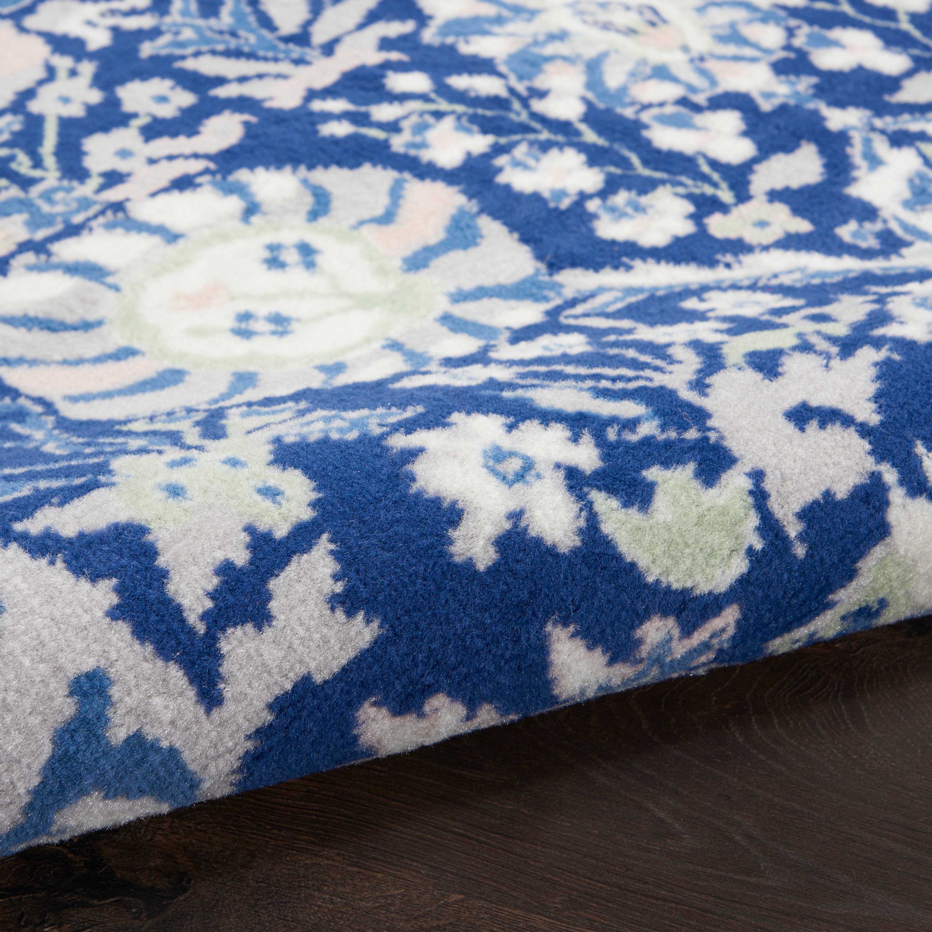 Navy Multicolor Floral Round 8' Synthetic Area Rug