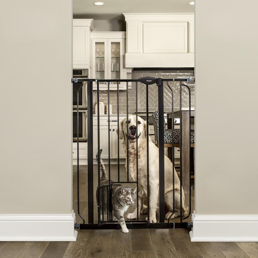 BIRDROCK HOME Indoor Dog Pet Gate with Door Panel 30 Inch Tall Enclosure Kennel Pet Puppy Safety Fence Pen Playpen Durable Wooden