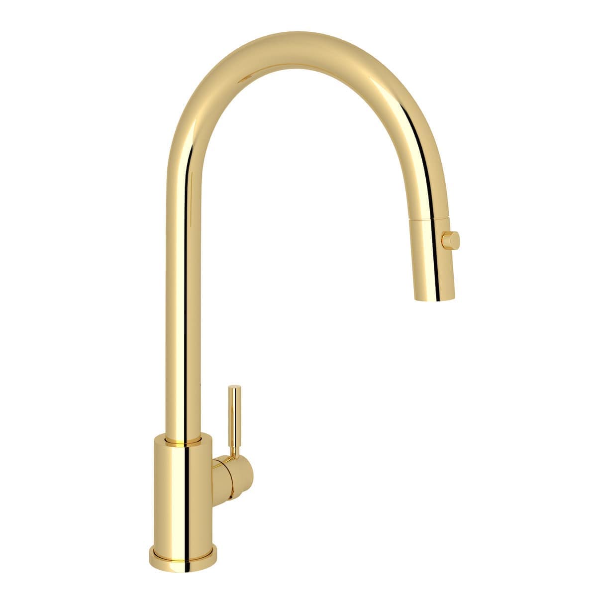 Rohl U.4044ULB-2 Holborn 1.75 GPM Deck Mount Pull-Down Kitchen Faucet in Unlacquered Brass with Lever Handle
