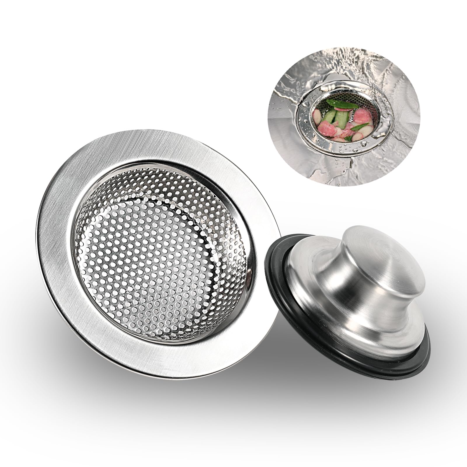 DHMHD Kitchen Sink Strainer and Stopper Set Stainless Steel Large Wide ...
