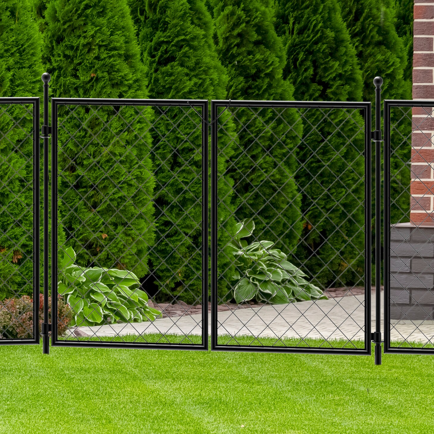 YARDLINK Diamond Grid No Dig Fence x 4-ft W Black Steel Yard Fence Gate ...