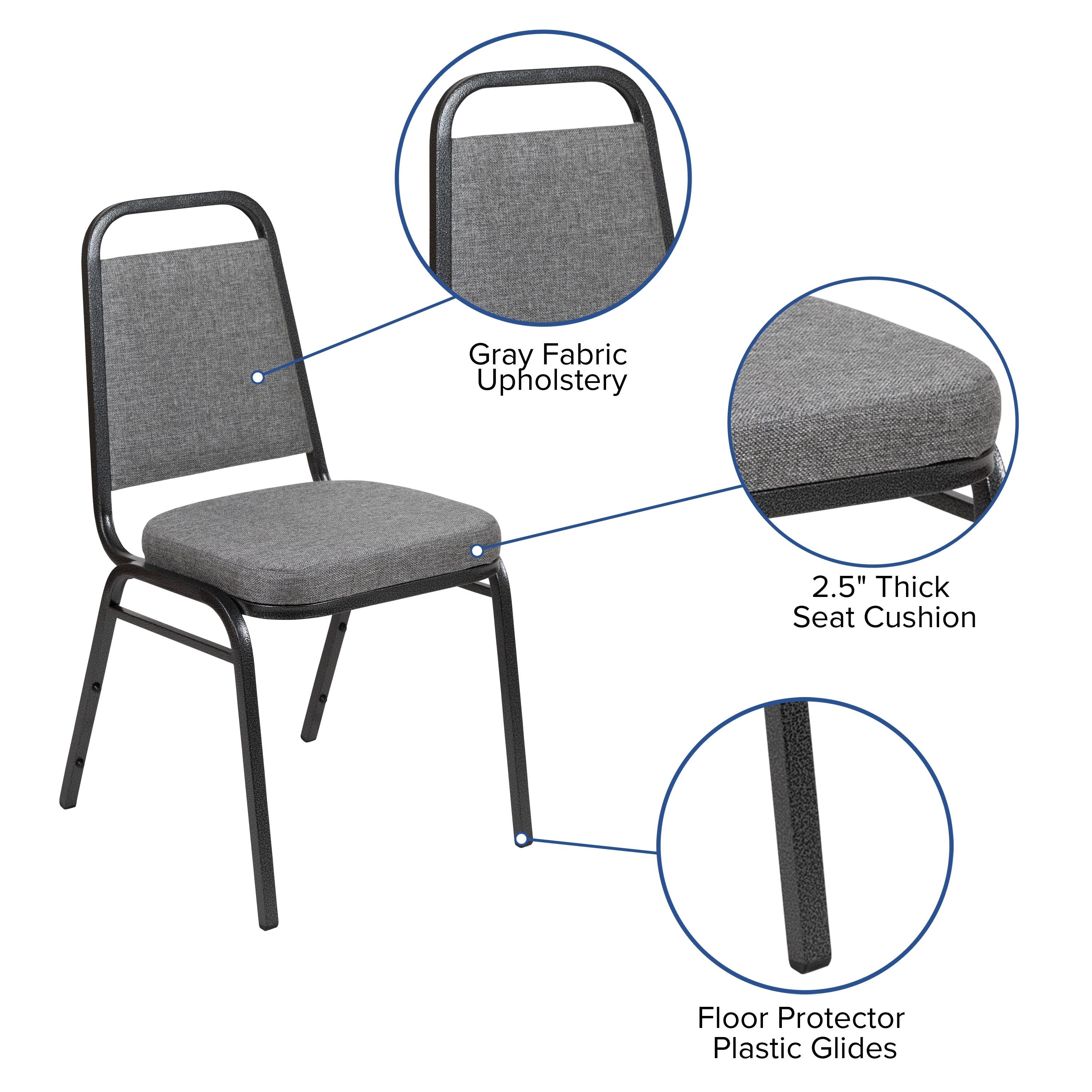 Silver Vein Frame Gray Fabric Stacking Banquet Chair