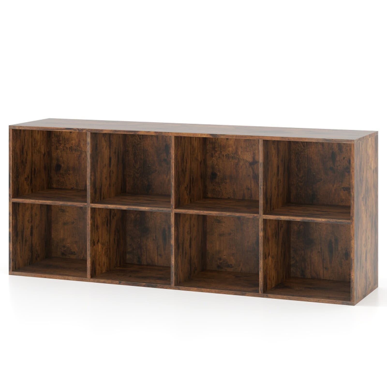 SUGIFT 8-Cube Bookcase Bookshelf with 2 Anti-Tipping Kits Open Storage Organizer Display Shelf for Living Room Bedroom Study-Rustic Brown