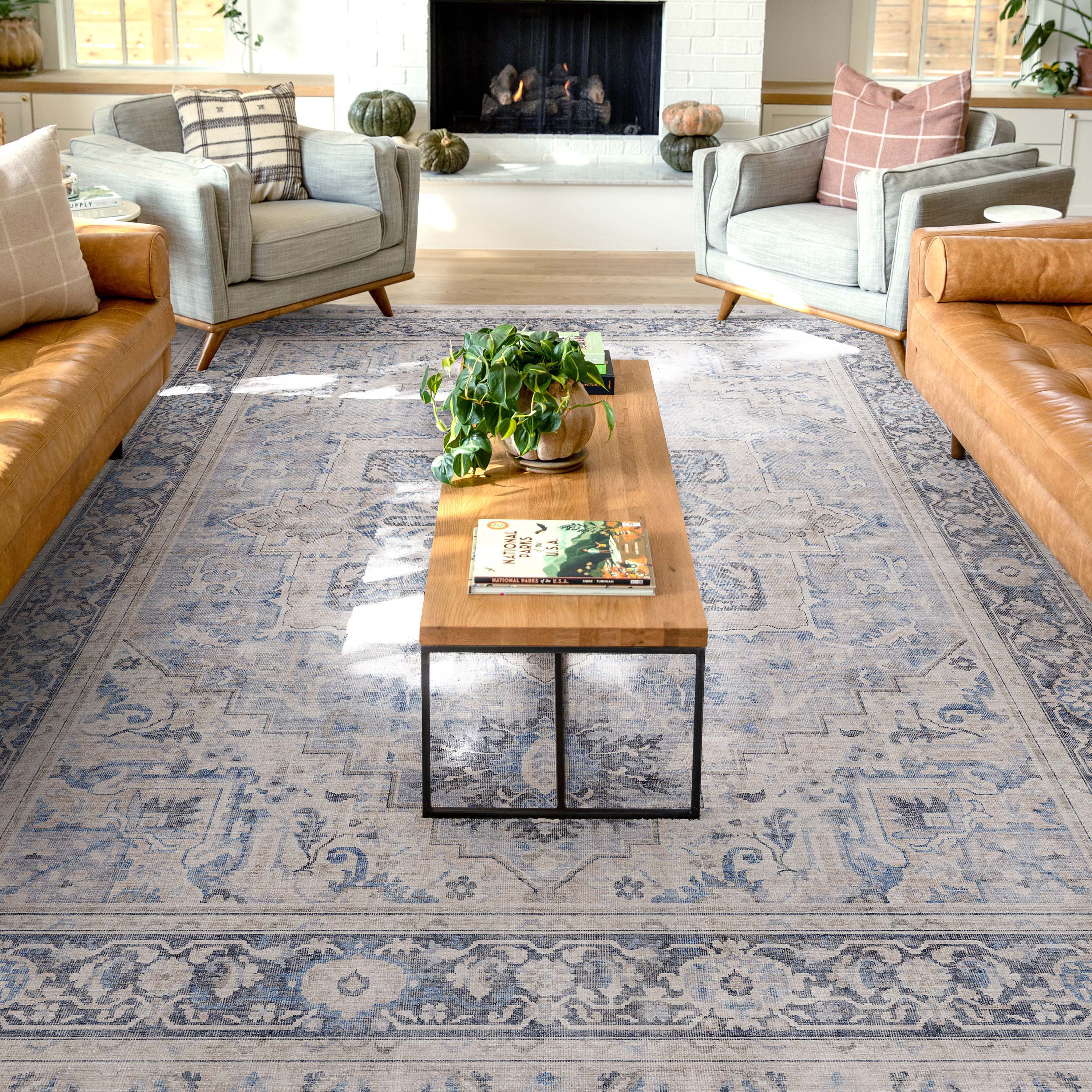 Well Woven W-AP-28B-8 Apollo 9 x 13 (ft) Flatweave Polyester Blue Rectangular Indoor Medallion Vintage Area rug