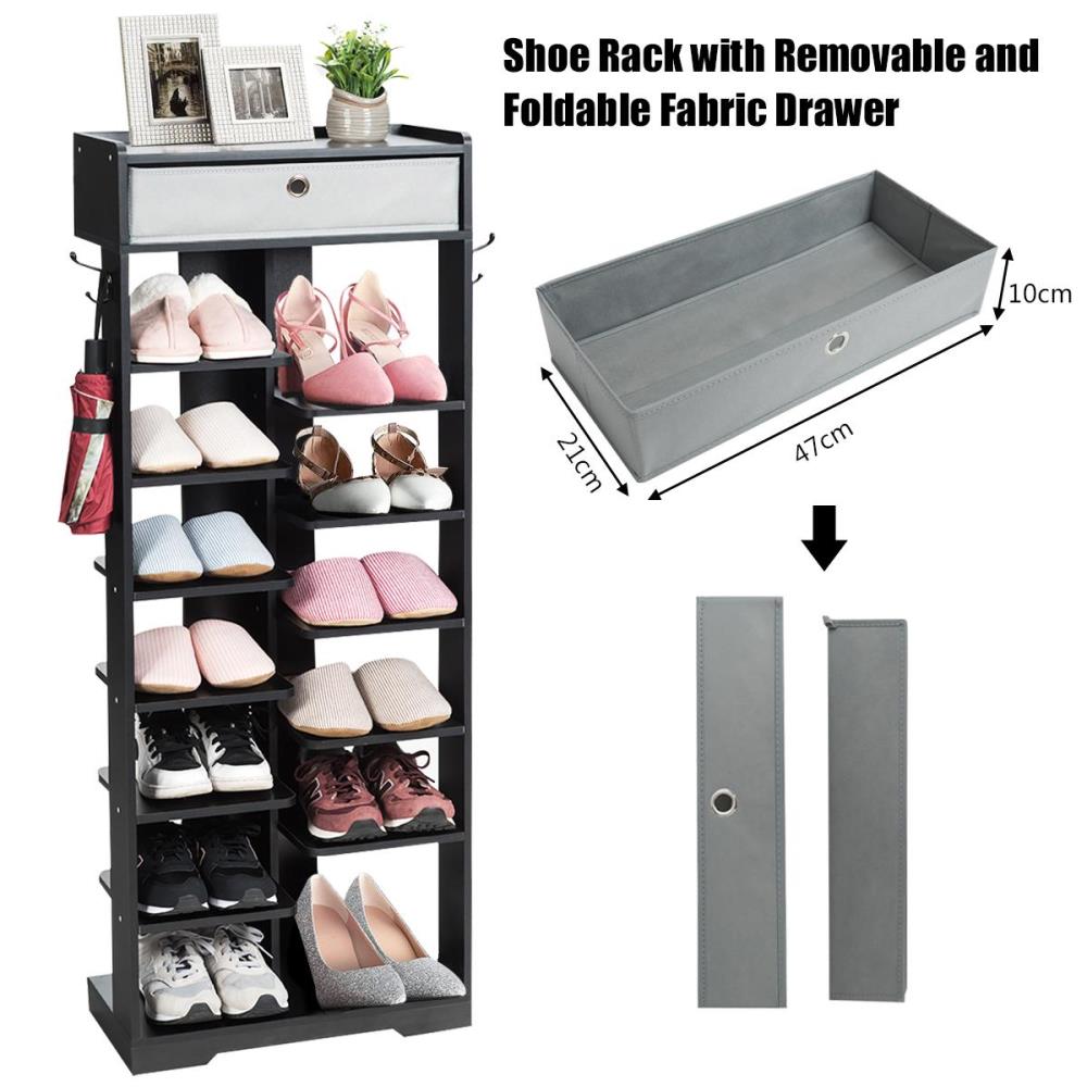 NEFOSO Shoe Rack Shoe Organizer Oxford Fabric with Double Row Side Poc