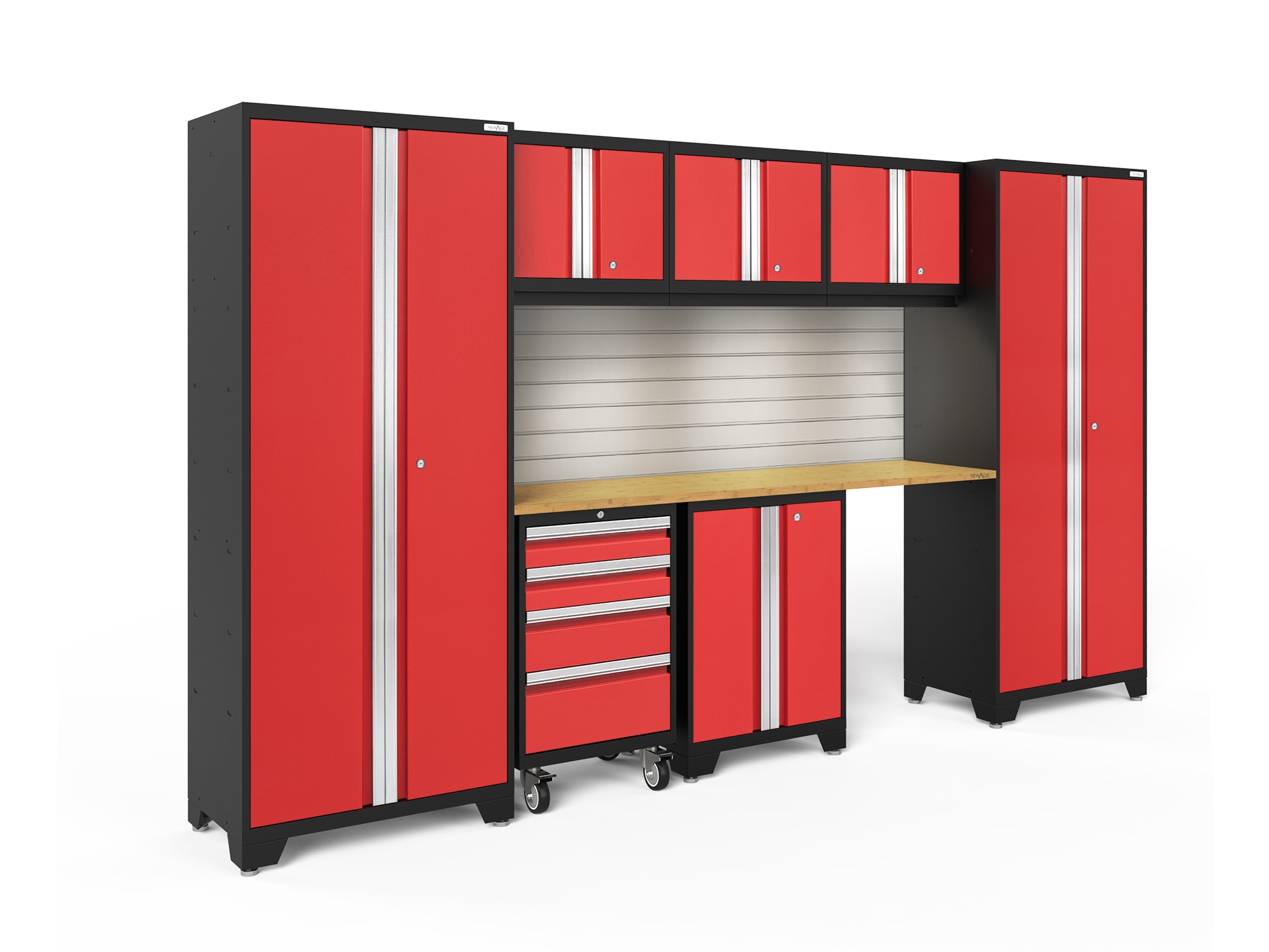 NewAge Products 56246 132-in W x 76.75-in H x 18-in D 7 -Cabinets Steel Deep Red Garage Storage System