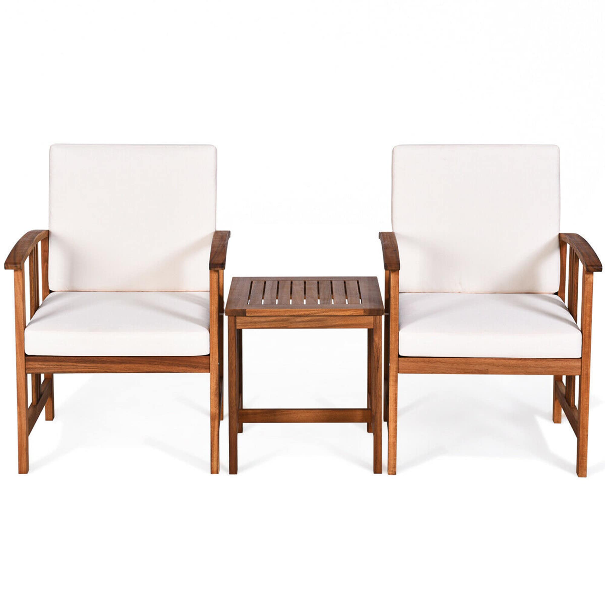 WELLFOR OUJ63885WH 3 -Piece Patio Conversation Set with White Cushions