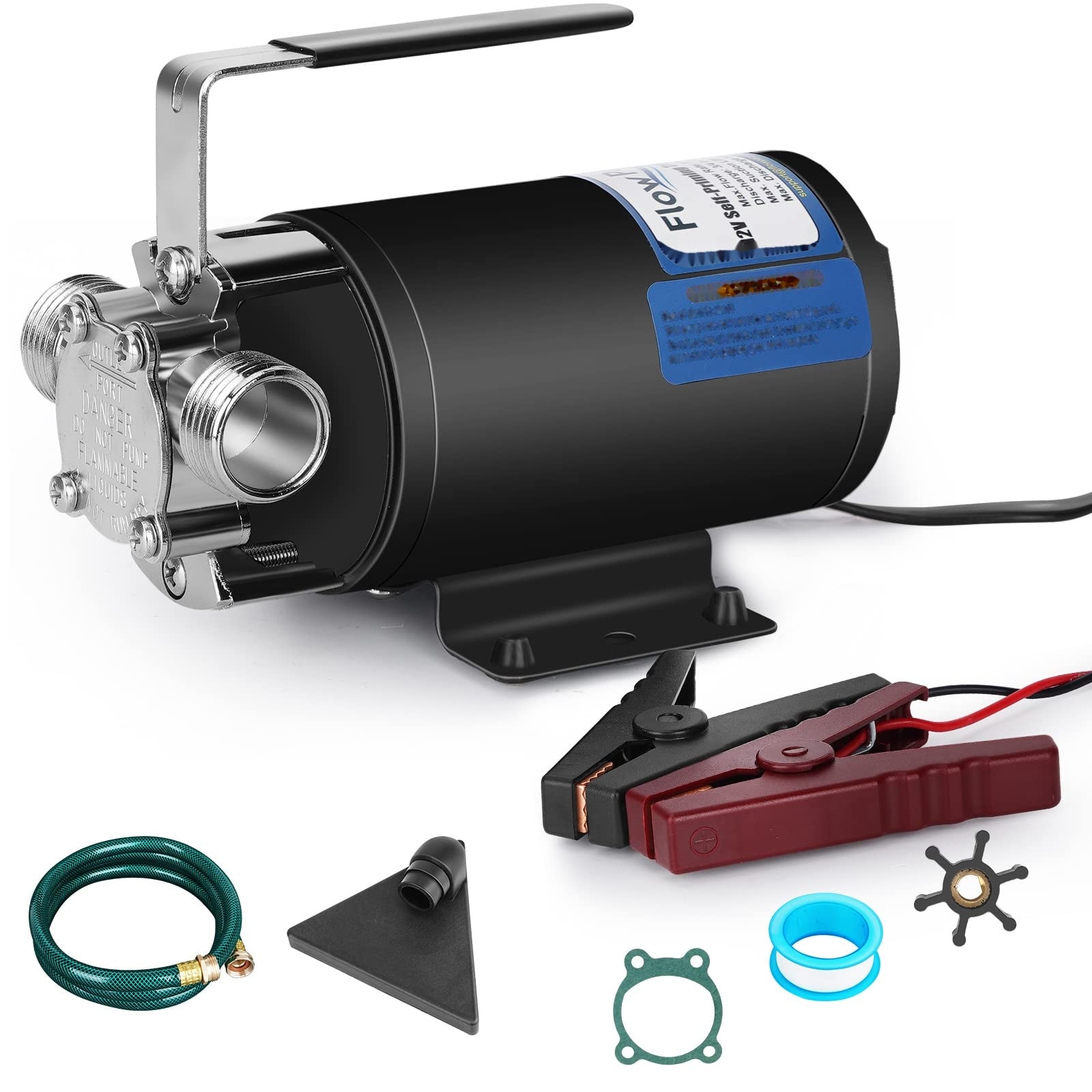 AKSCYZM 12V Water Pump 1 10 HP 330 GPH Water Transfer Pump With Three Fourth Inch Ports Suction Hose And Spare Parts Electric Utility Pump Black #LAK0813K244