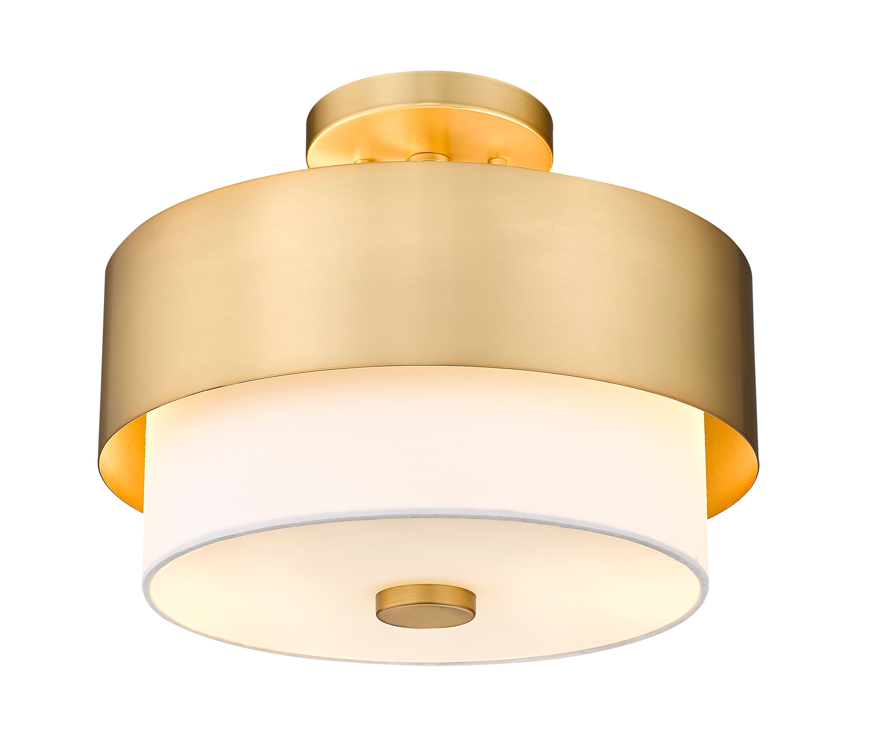 Matte Black and Brass Drum Semi-Flush Mount Light
