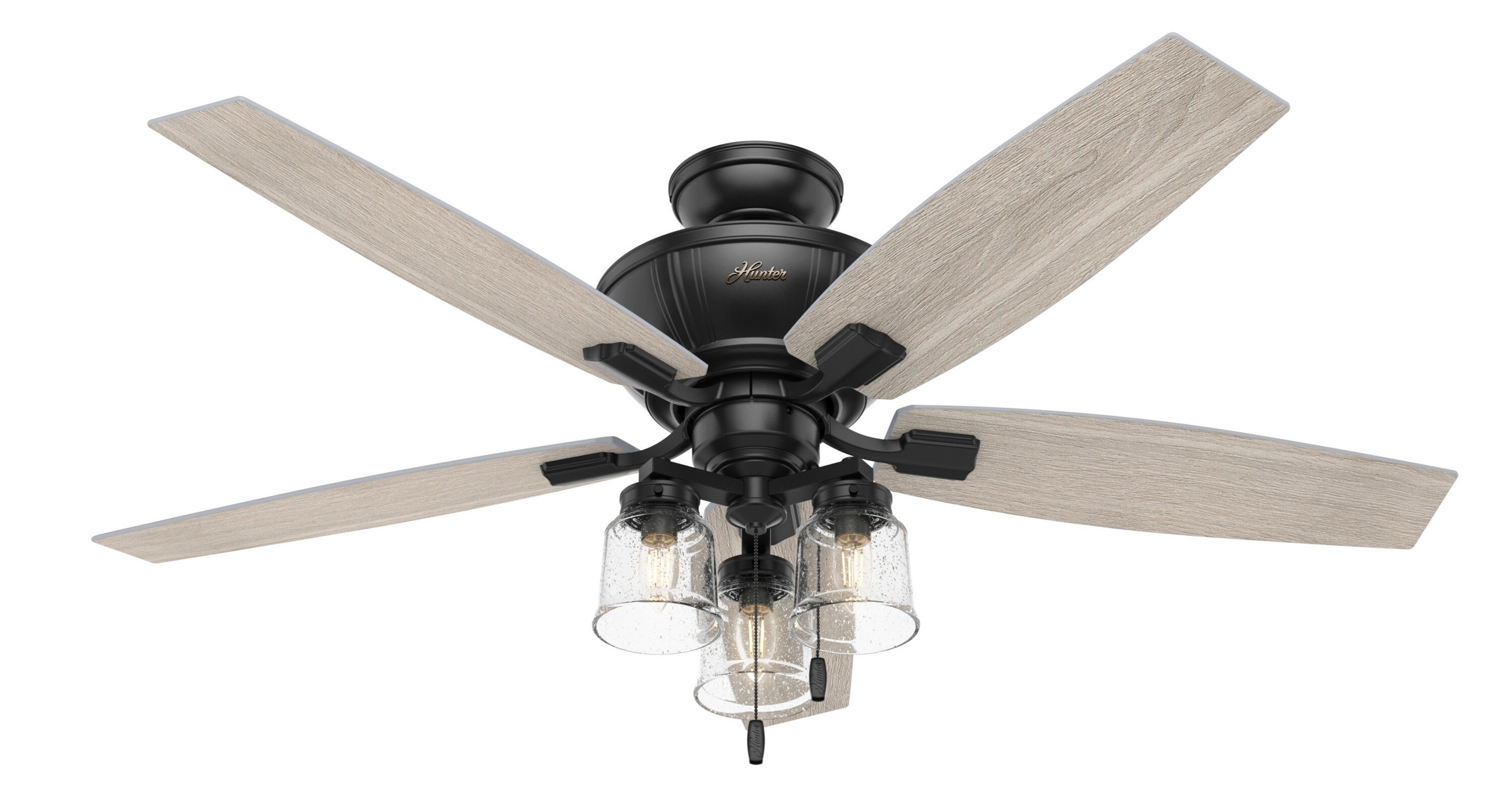 Hunter Fan in Matte Black with LED Light 52 inch Contemporary Ceiling 