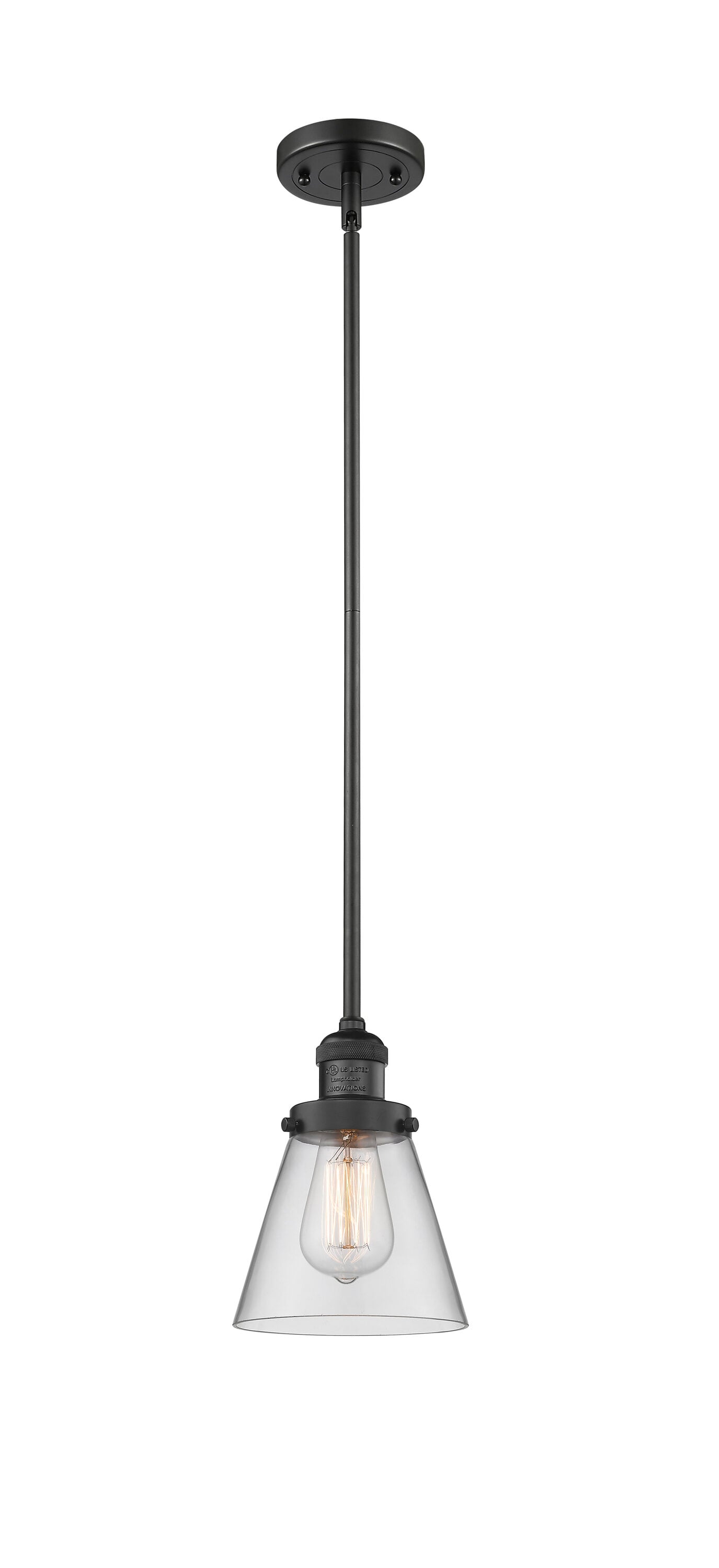 Innovations Lighting 201S-BK-G62-LED Cone Matte Black, Clear Industrial Clear glass Cone Mini Hanging Pendant light