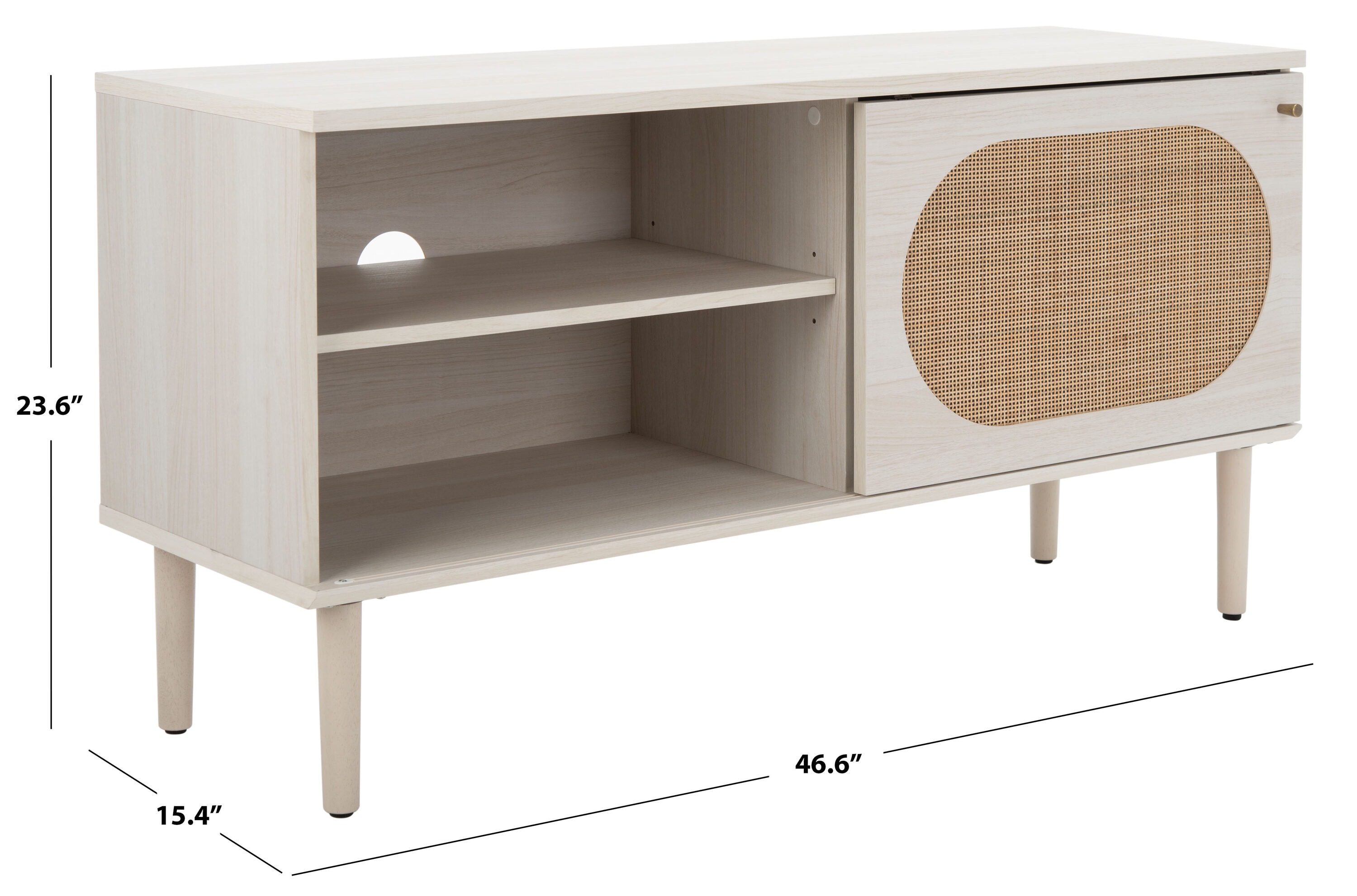 Safavieh Claude Bleached White/Natural Rattan Coastal Mdf Media Cabinet