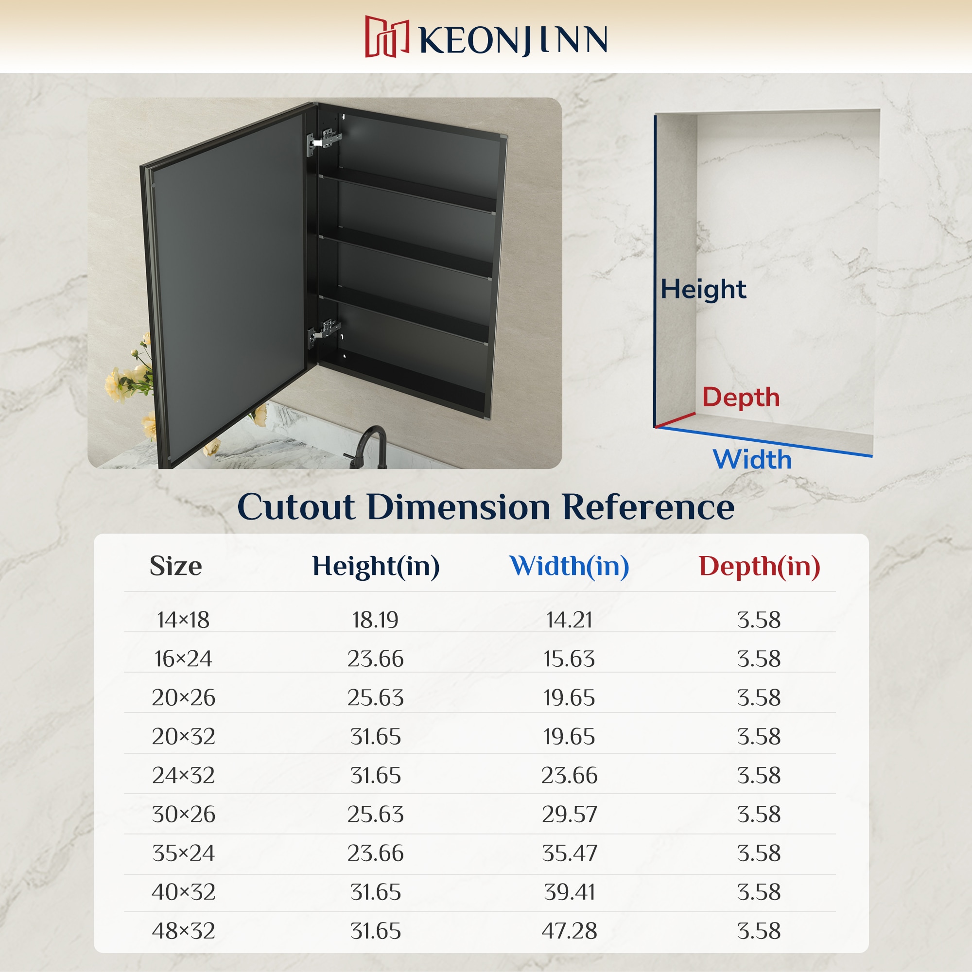 Keonjinn LW-JG-FP-6181-BK Bathroom-Medicine-Cabinets - View #14