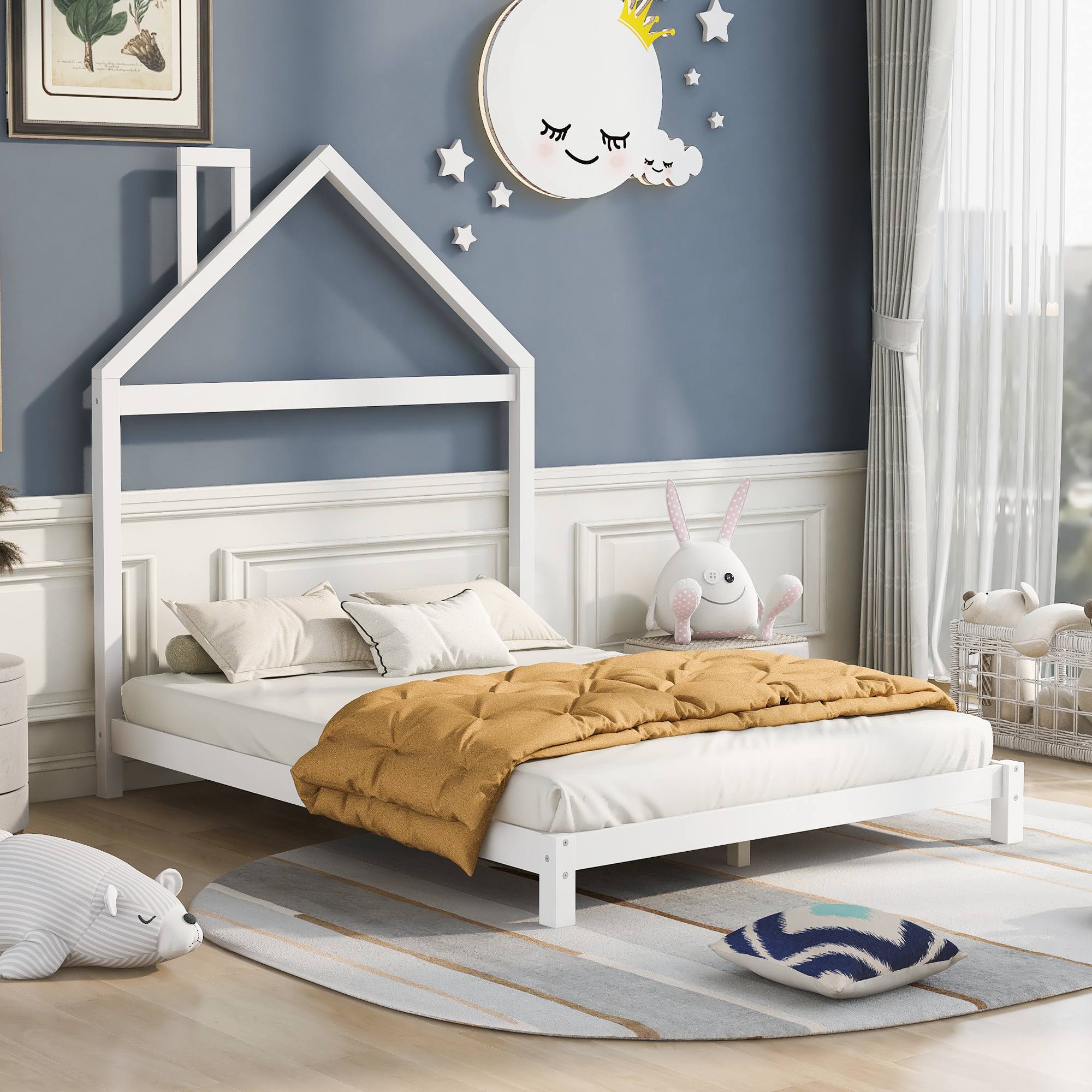 Yiekholo Contemporary White Full Platform Toddler Bed with House-Shaped ...