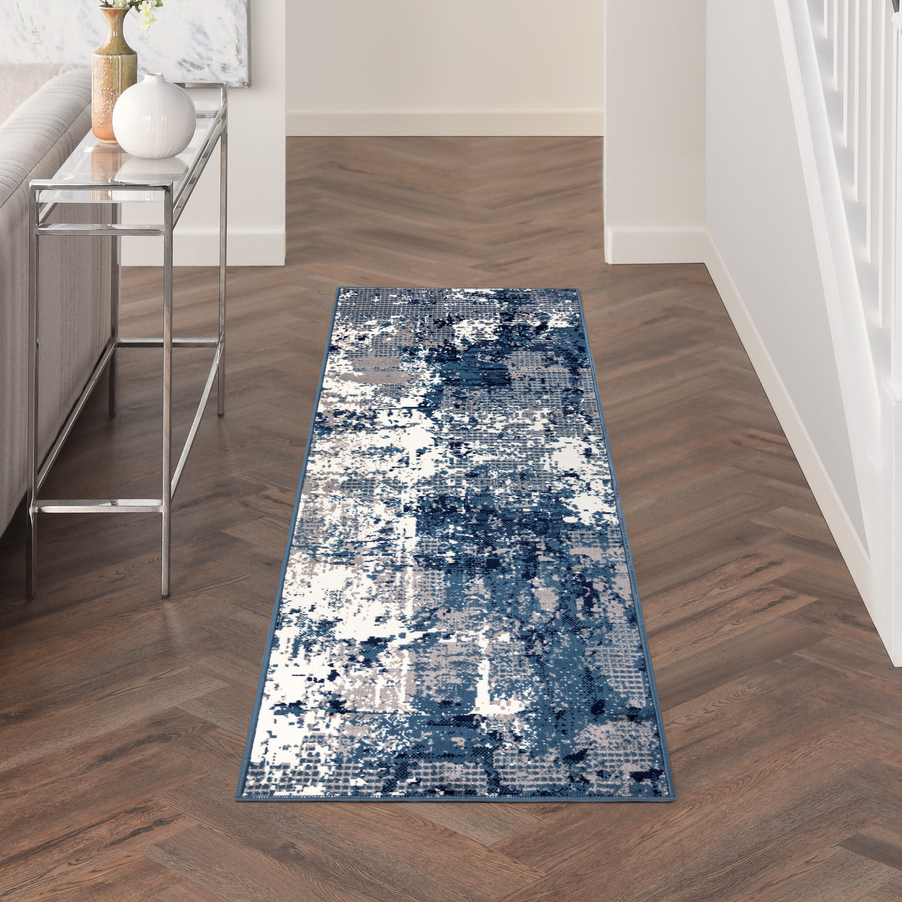 Nourison Home 099446986962 2 x 6 (ft) Loomed Navy Blue Rectangular Indoor Abstract Runner rug