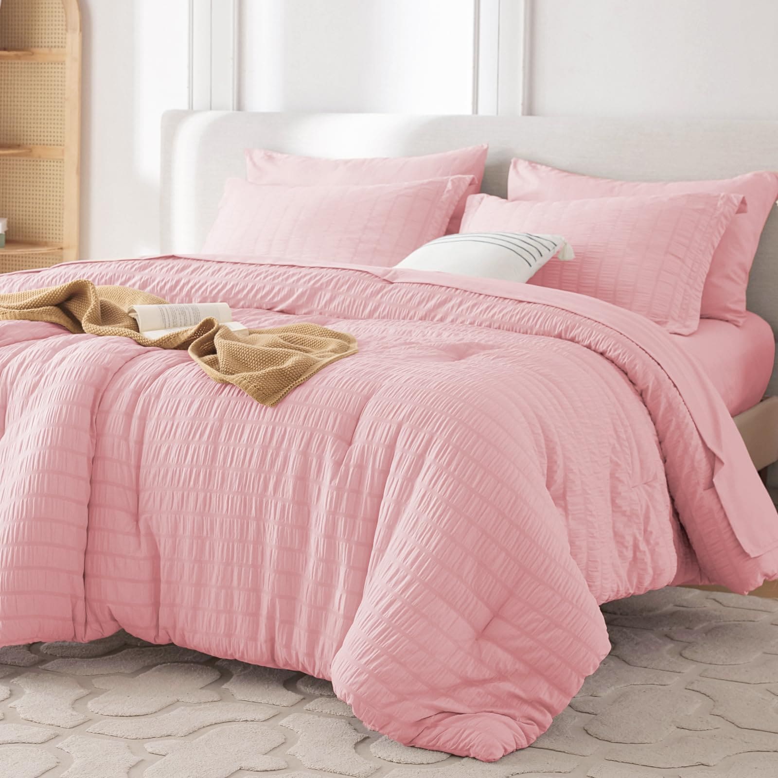 WZKZLH Seersucker Bed In A Bag Microfiber Down Alternative Luxury Bedding Set All Season Soft Easy Care