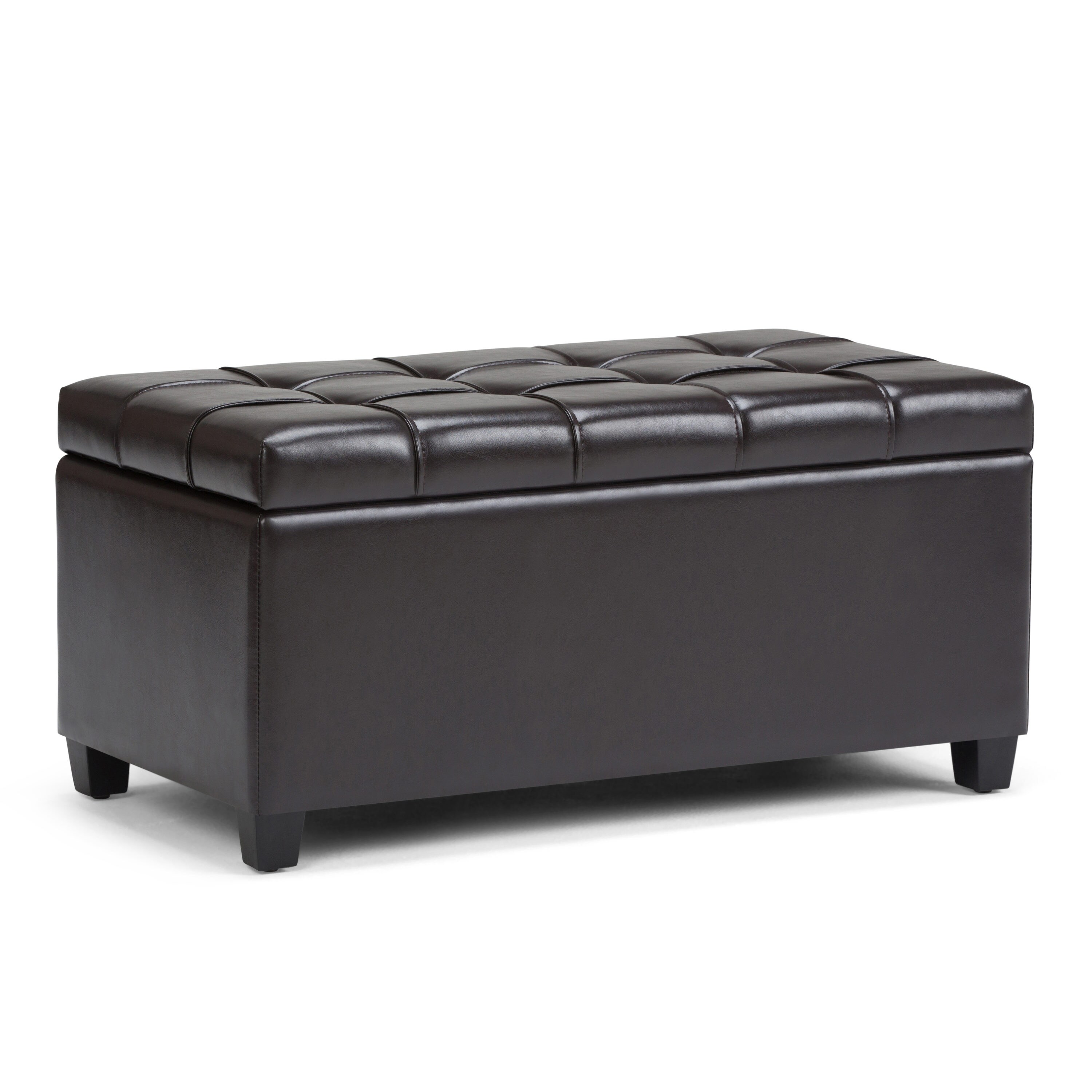 Simpli Home AXCOT-258-BR Sienna Casual Tanners Brown Faux leather Storage Ottoman