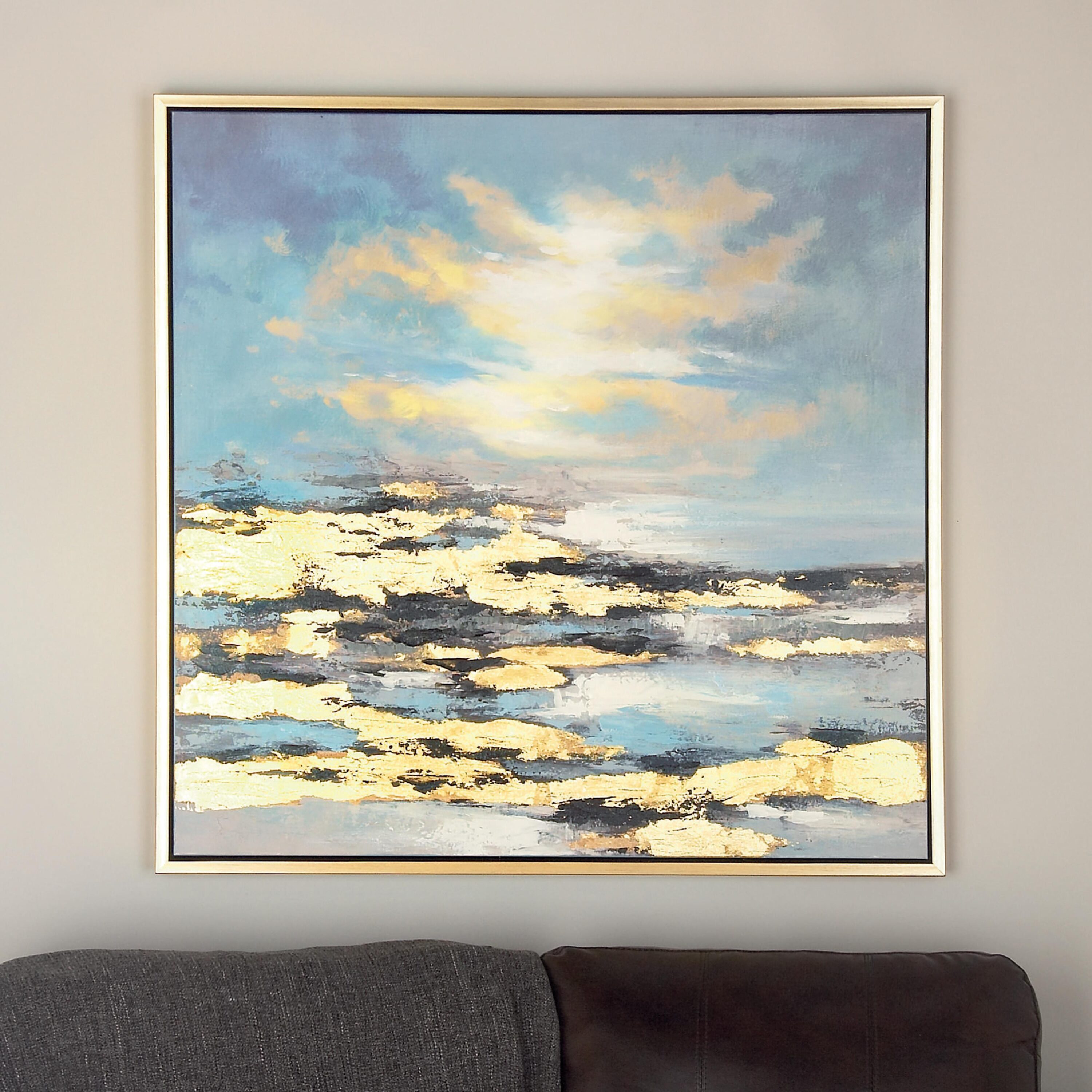 Blue and Gold Abstract Landscape Canvas Wall Art