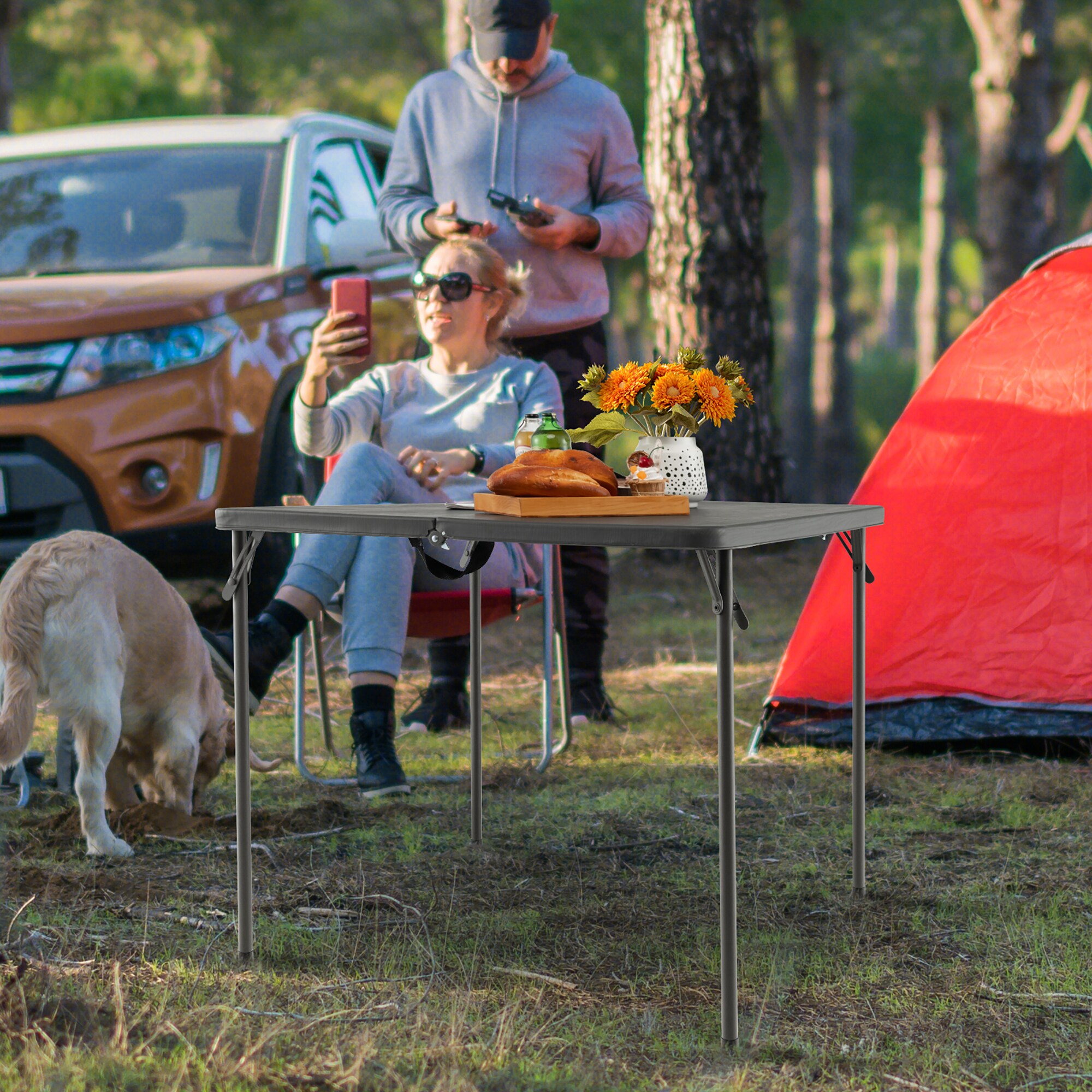 Costway 34 In Gray Plastic Rectangle Folding Picnic Table At Lowes Com   63844938 