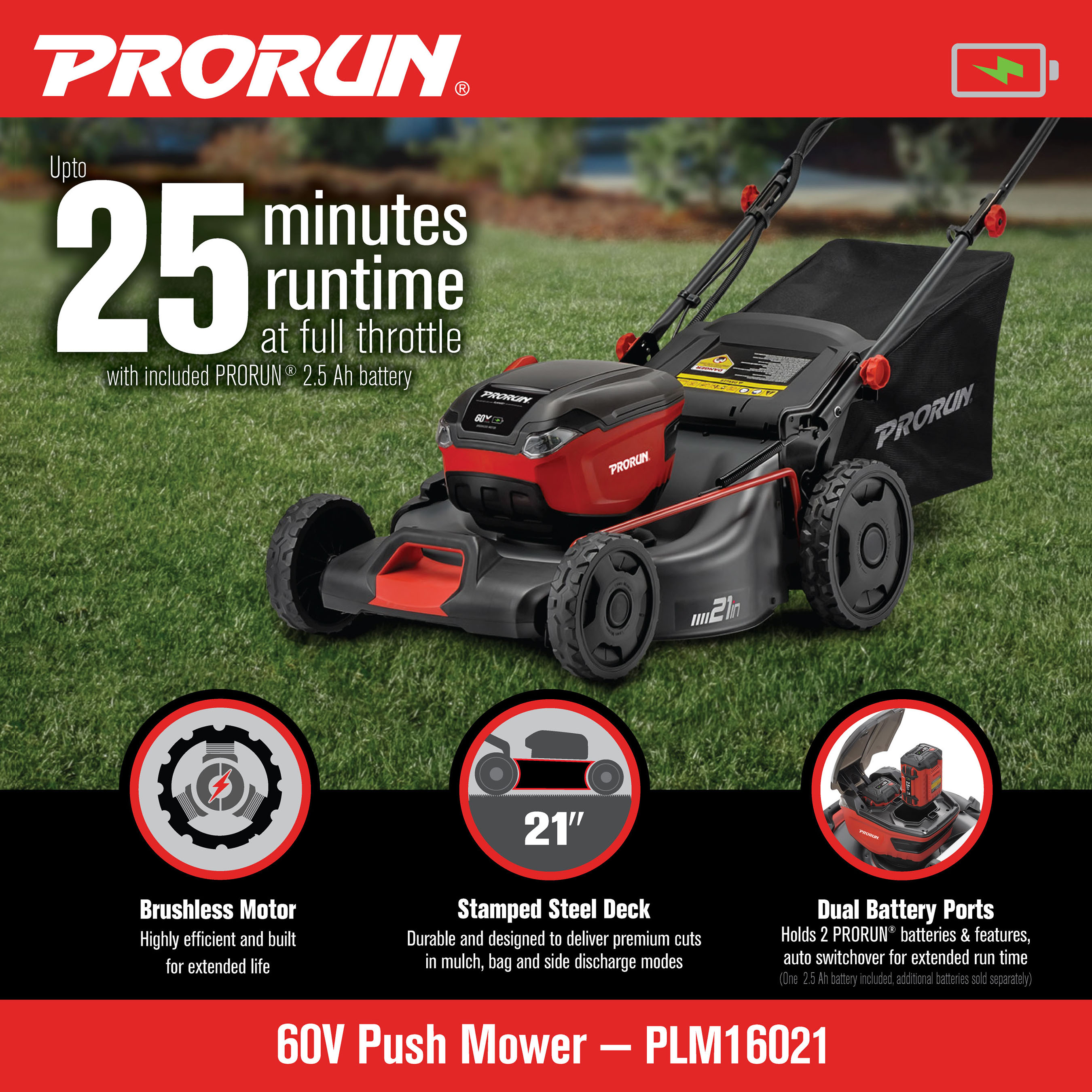 PRORUN PLM16021 Cordless-Elec-Push-Mowers - View #4