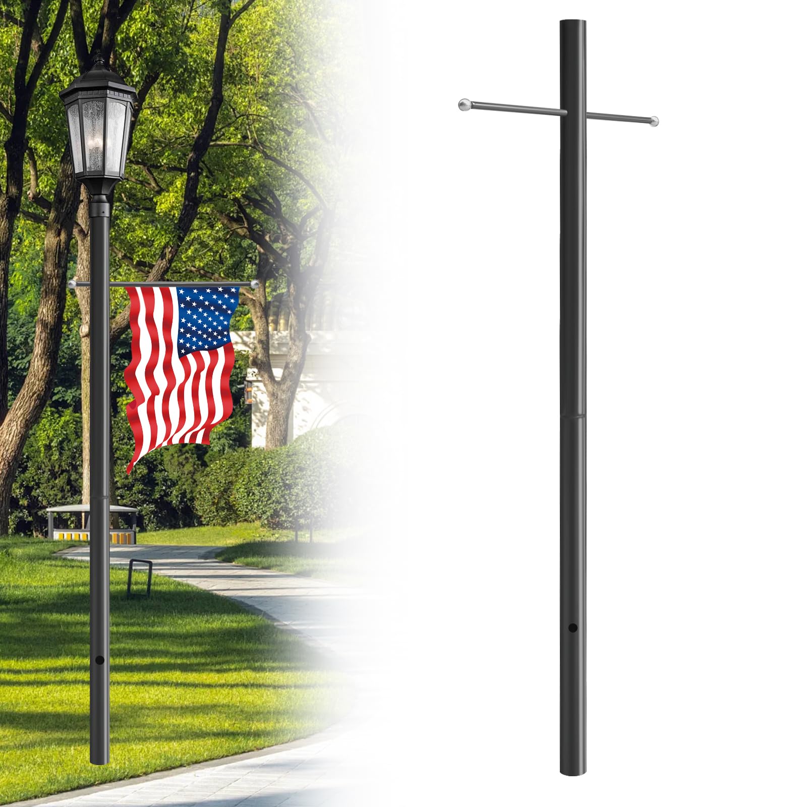 AOIZGMY 7FT Outdoor Lamp Post with Metal Cross Arm Direct Burial Installation 3 Inch Fixture Compatible Weatherproof for Driveway and Garden #LAZ0828Z0097