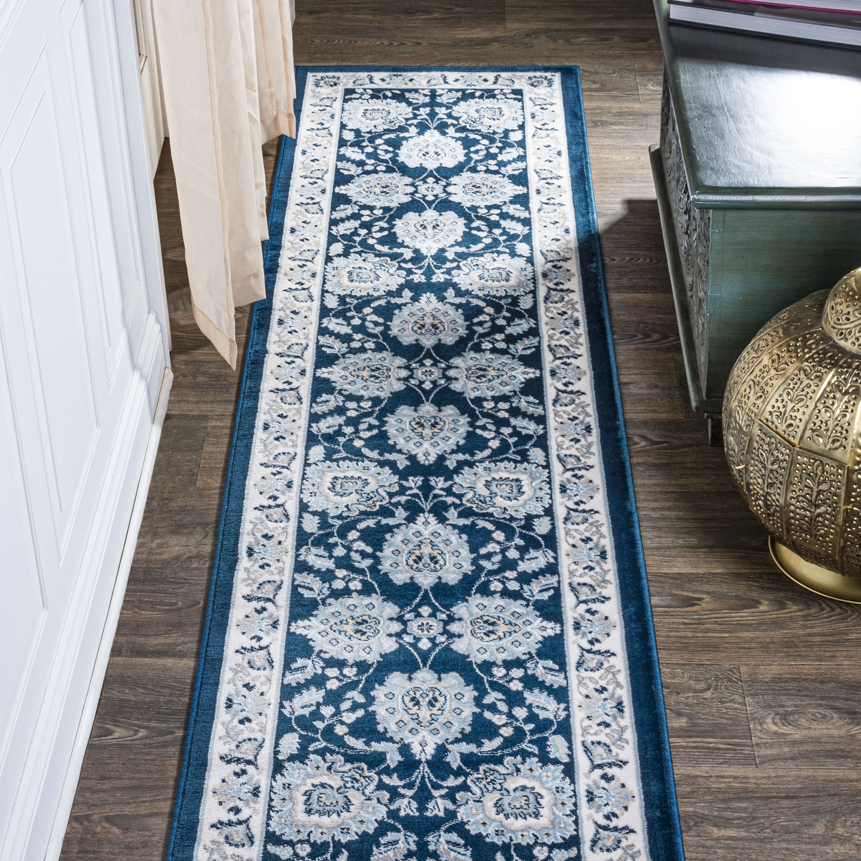 JONATHAN  Y MDP505E-28 MODERN PERSIAN Cherie French Cottage 2 x 8 (ft) Flatweave Polypropylene Navy/Ivory Rectangular Indoor Medallion Persian Runner rug