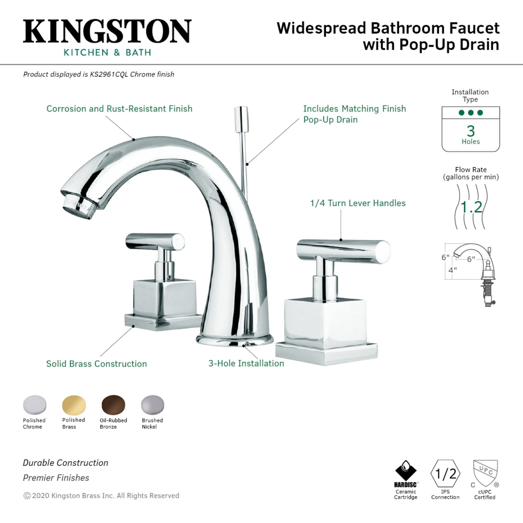 Kingston Brass WLKS2961CQL Lavatory-Faucets - View #3