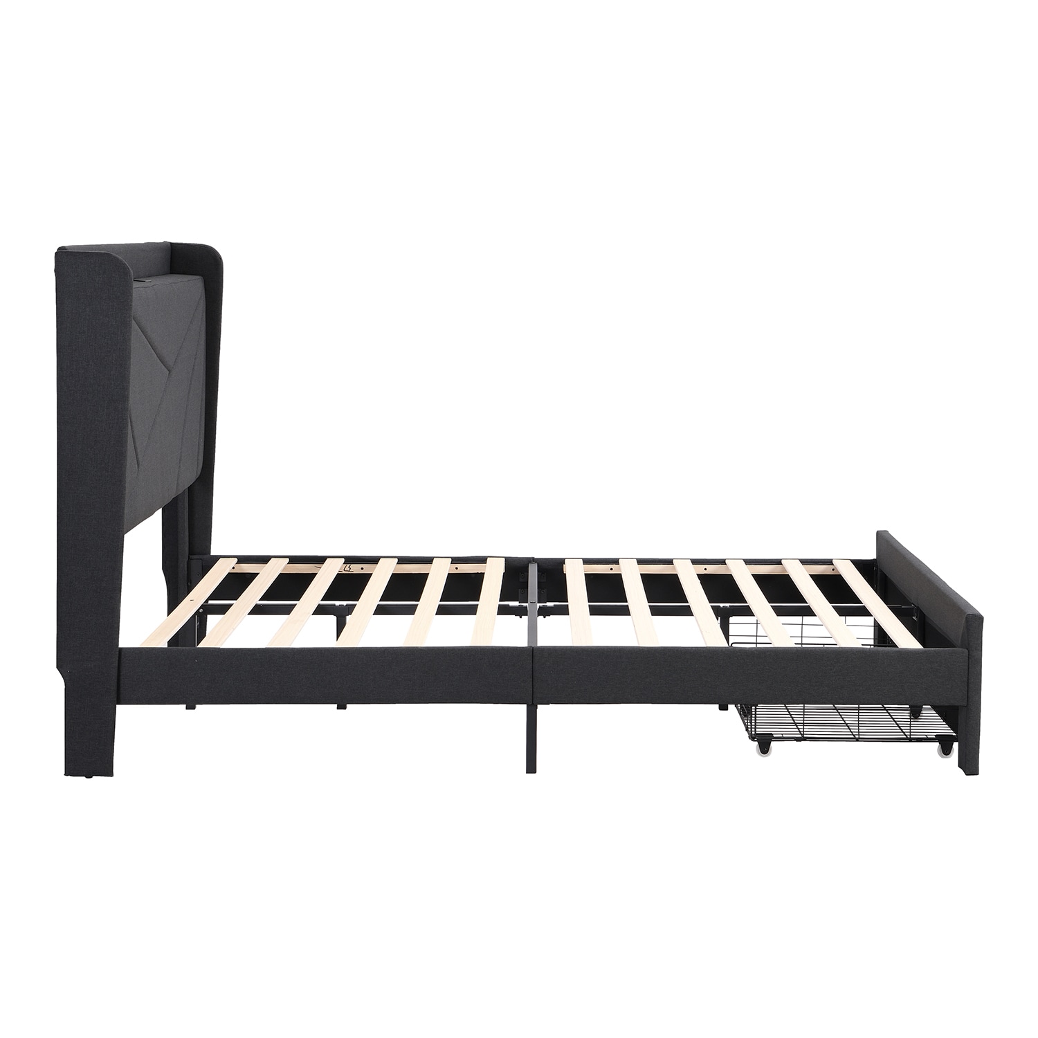 GZMR Full Size Bed Frame With 2 Storage Drawers Dark Gray Full Wood Bed ...