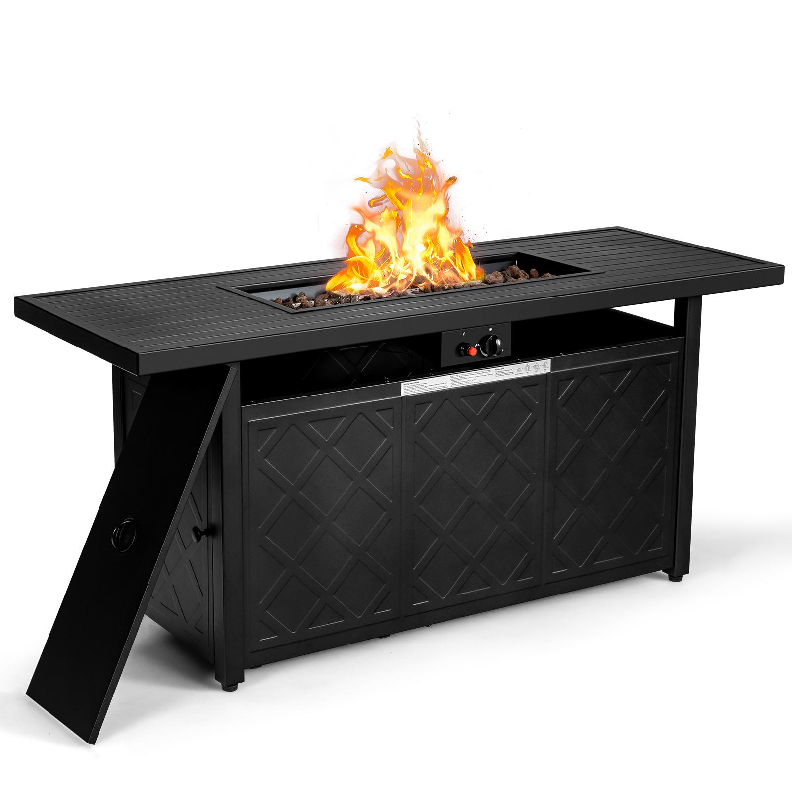 Gas Fire Pits 57-in W Black Portable Steel Rectangle Propane Gas Fire Pit Table Stainless Steel | - BABOOM BOM-210US-BK-CO