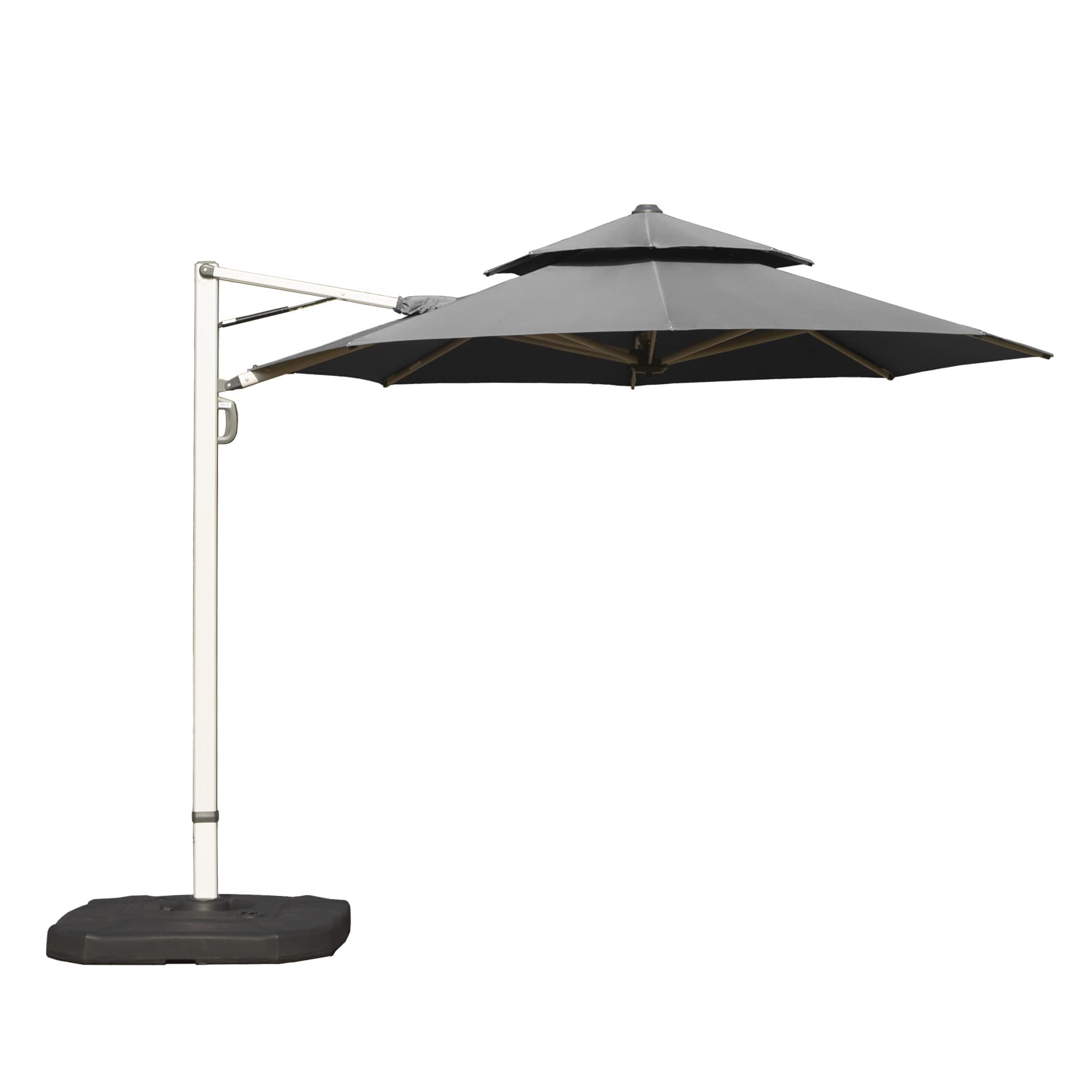 Rbied HCZJ-A109W 10ft Round Gray Cantilever Patio Umbrella with Center Pole UV Protection Outdoor