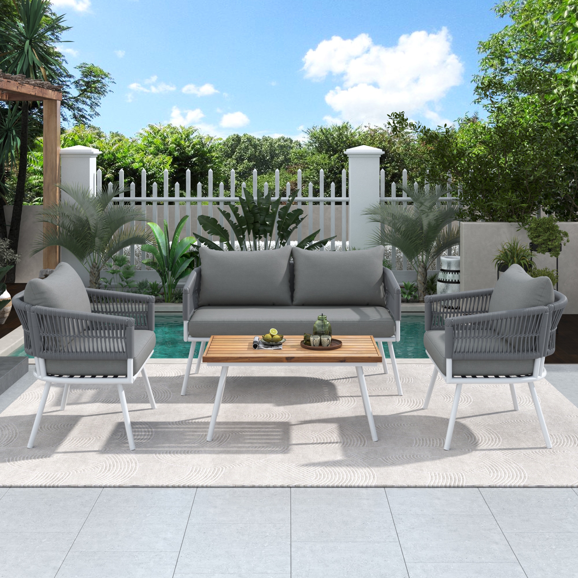 ModernLuxe L-SK000004AAG 4 -Piece Patio Conversation Set with Gray Cushions