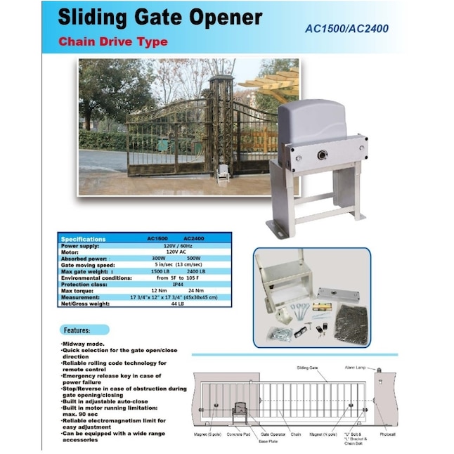 ALEKO ALEKO AC2400 Sliding Gate Opener Slide Gate Operator Motor in the  Automatic Gate Openers department at Lowes.com