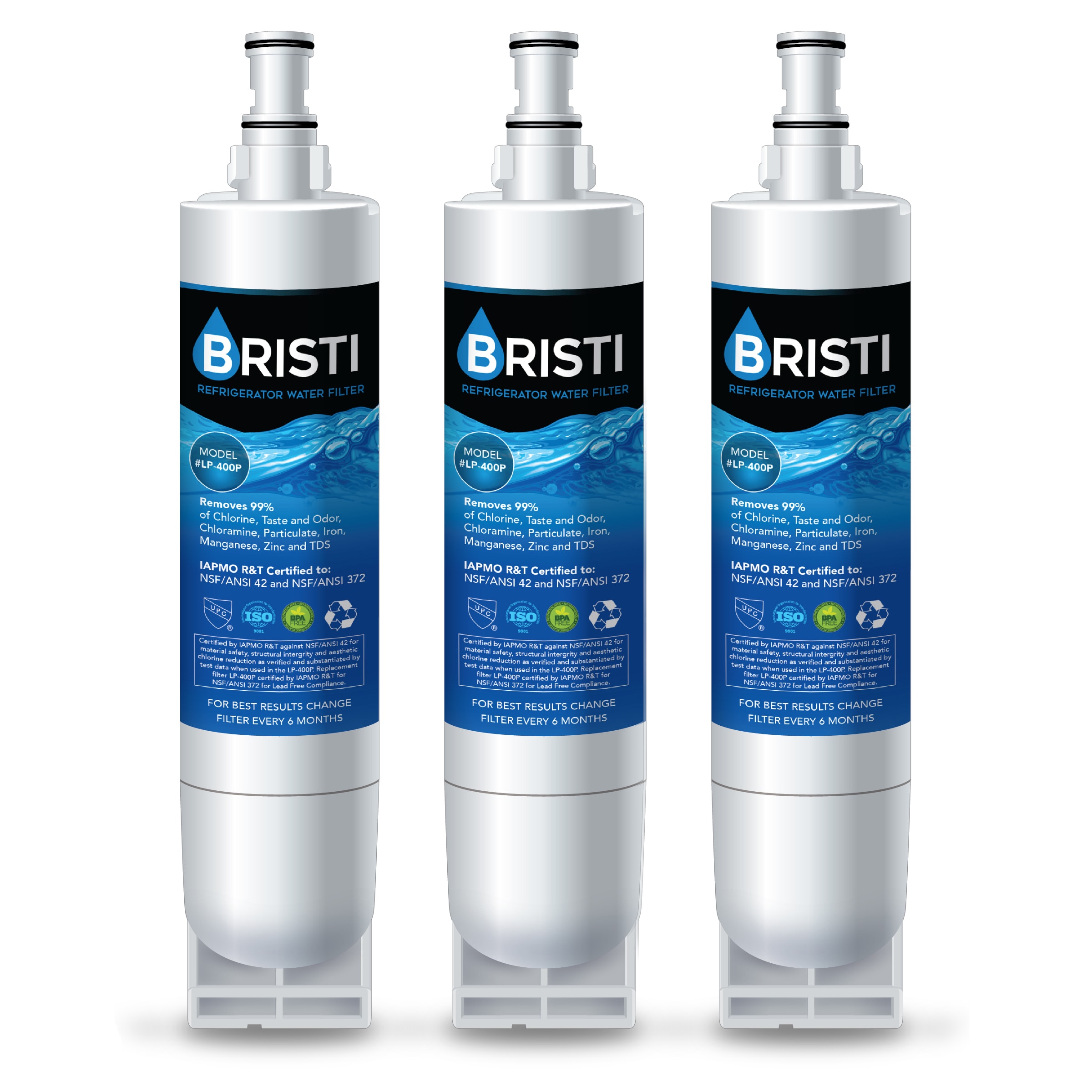 BRISTI LP400P-3PACK Twist-in Refrigerator Water Filter 3-Pack