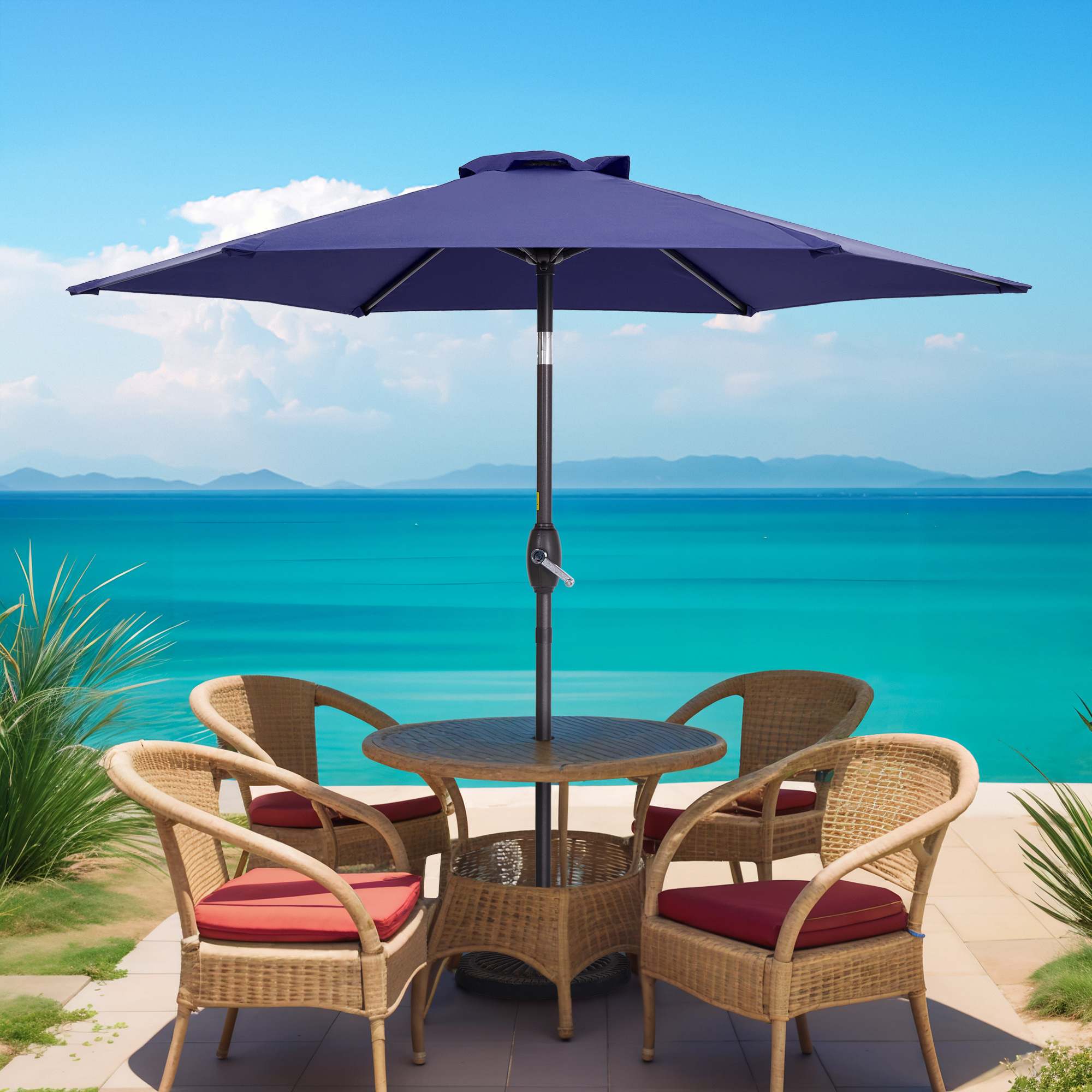 Aok Garden 7.5FT Round Patio Umbrella with UV Protection Easy Tilt and ...