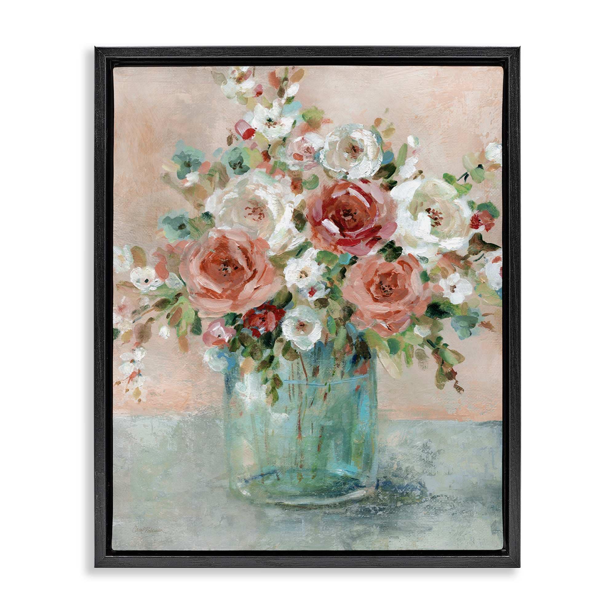 Stupell Industries BS-263-FFB-16X20 Red and White Roses Black Framed Floater Canvas Wall Art By Carol Robinson 17 x 21